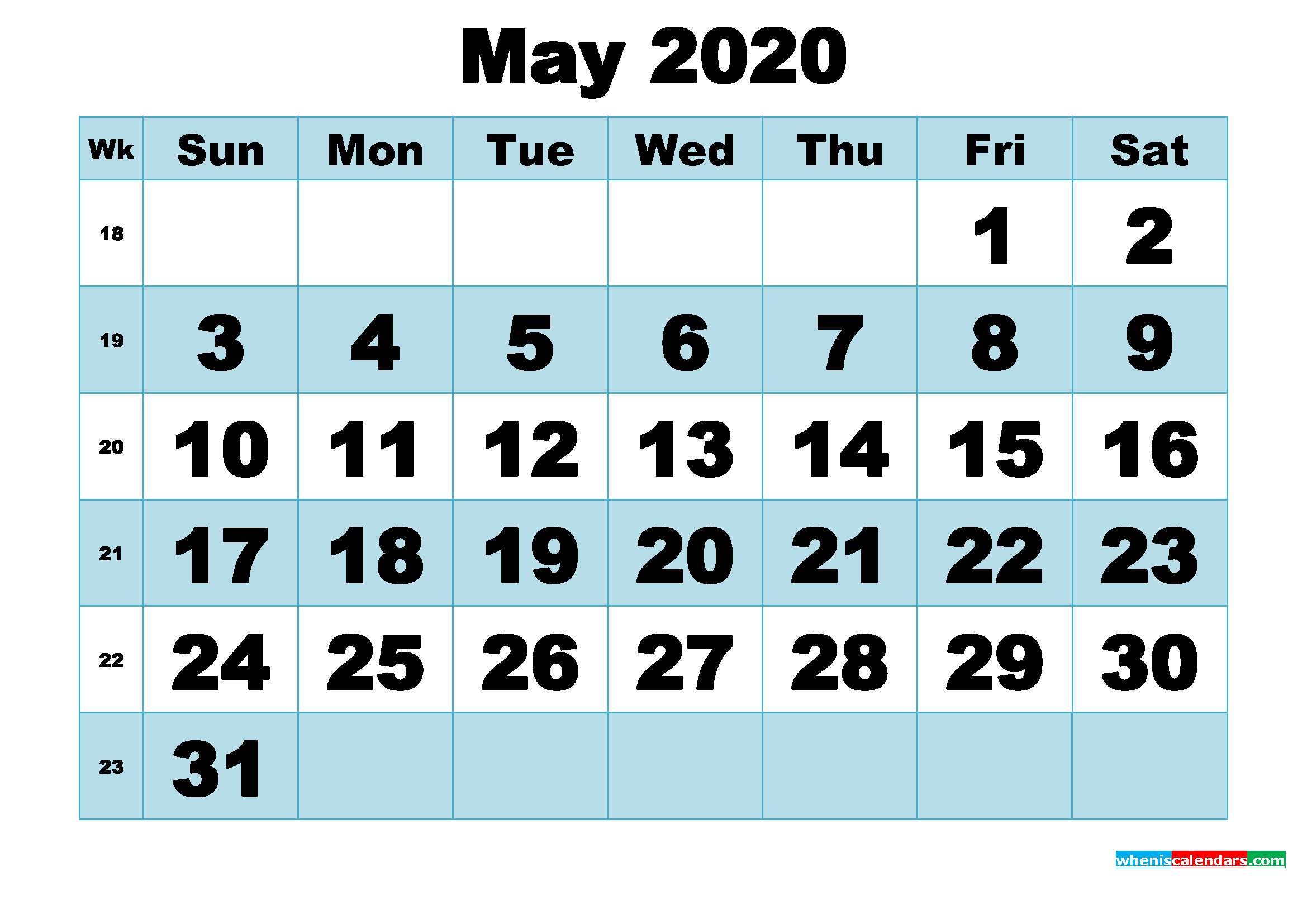 Free Printable May 2020 Calendar Word, PDF, Image