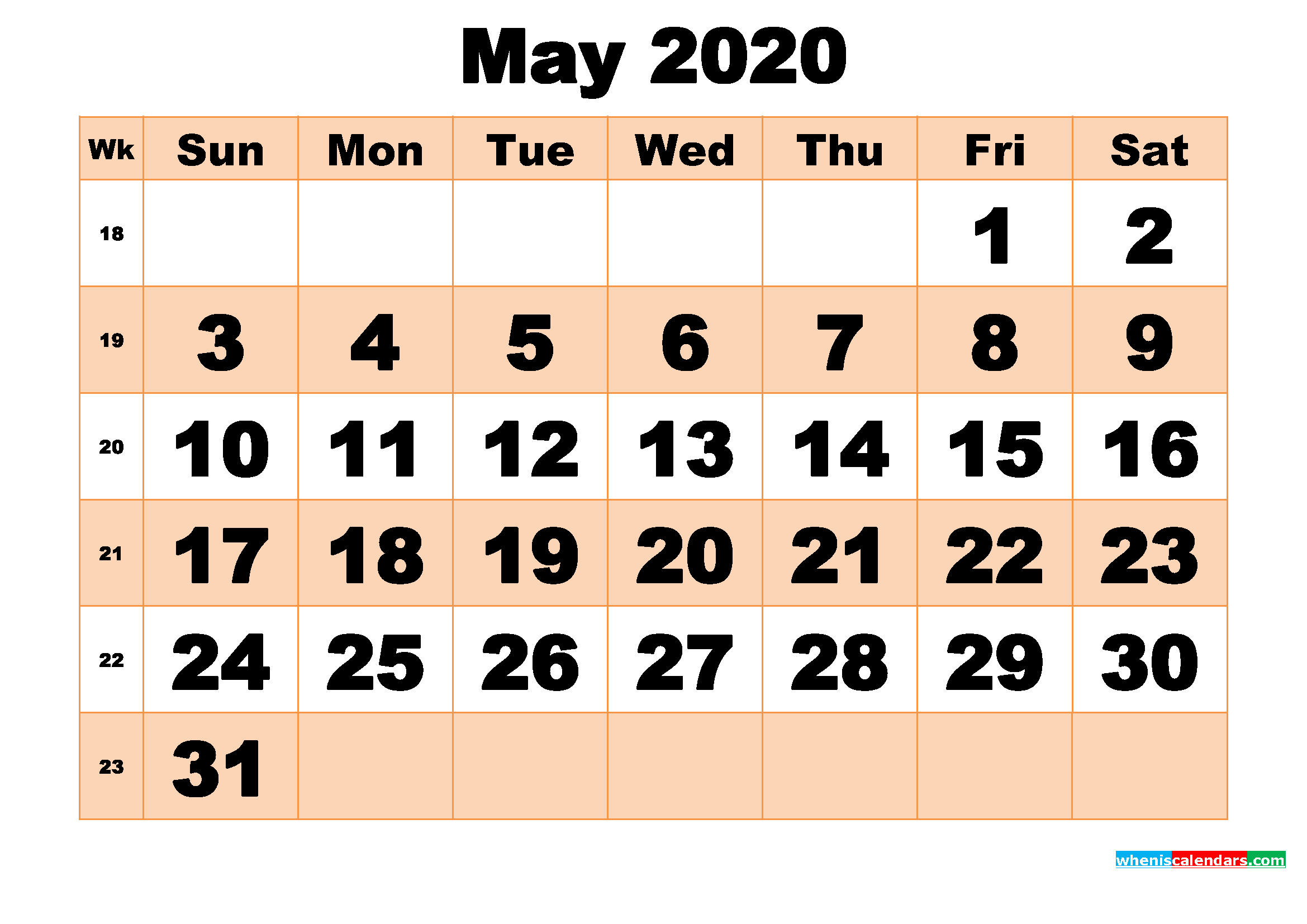 Free Printable May 2020 Calendar Template Word, PDF