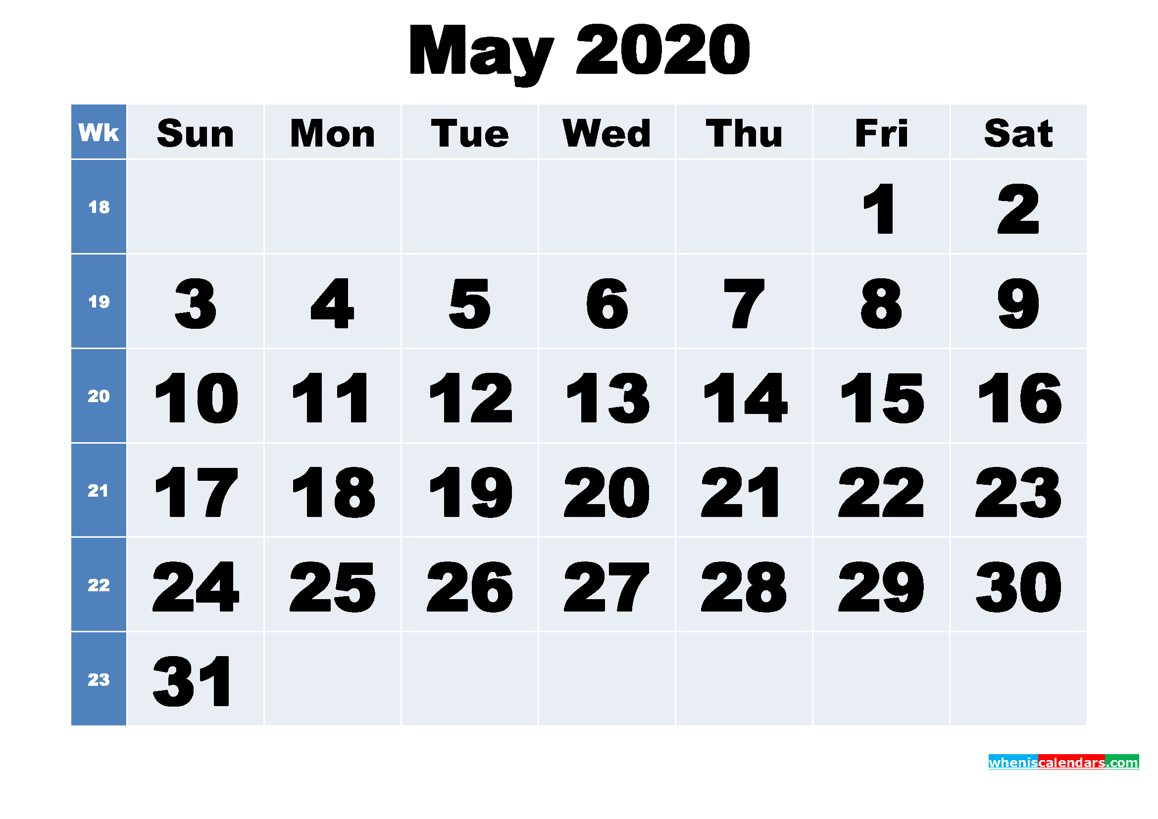 Free Printable May 2020 Calendar Template Word, PDF