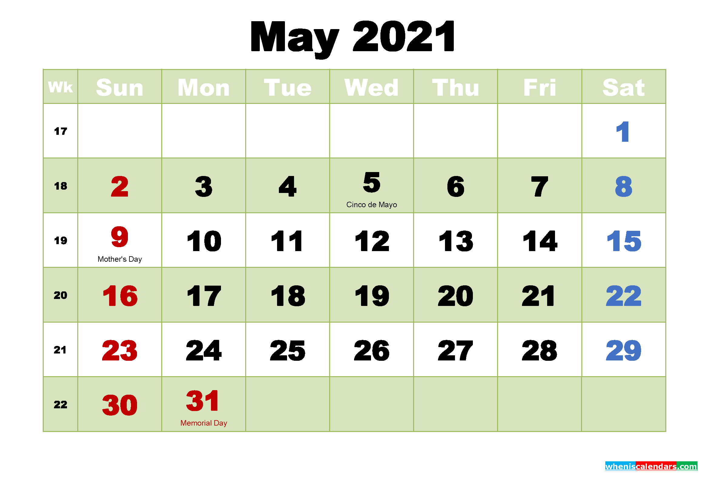 Free May 2021 Printable Calendar Template Word, PDF