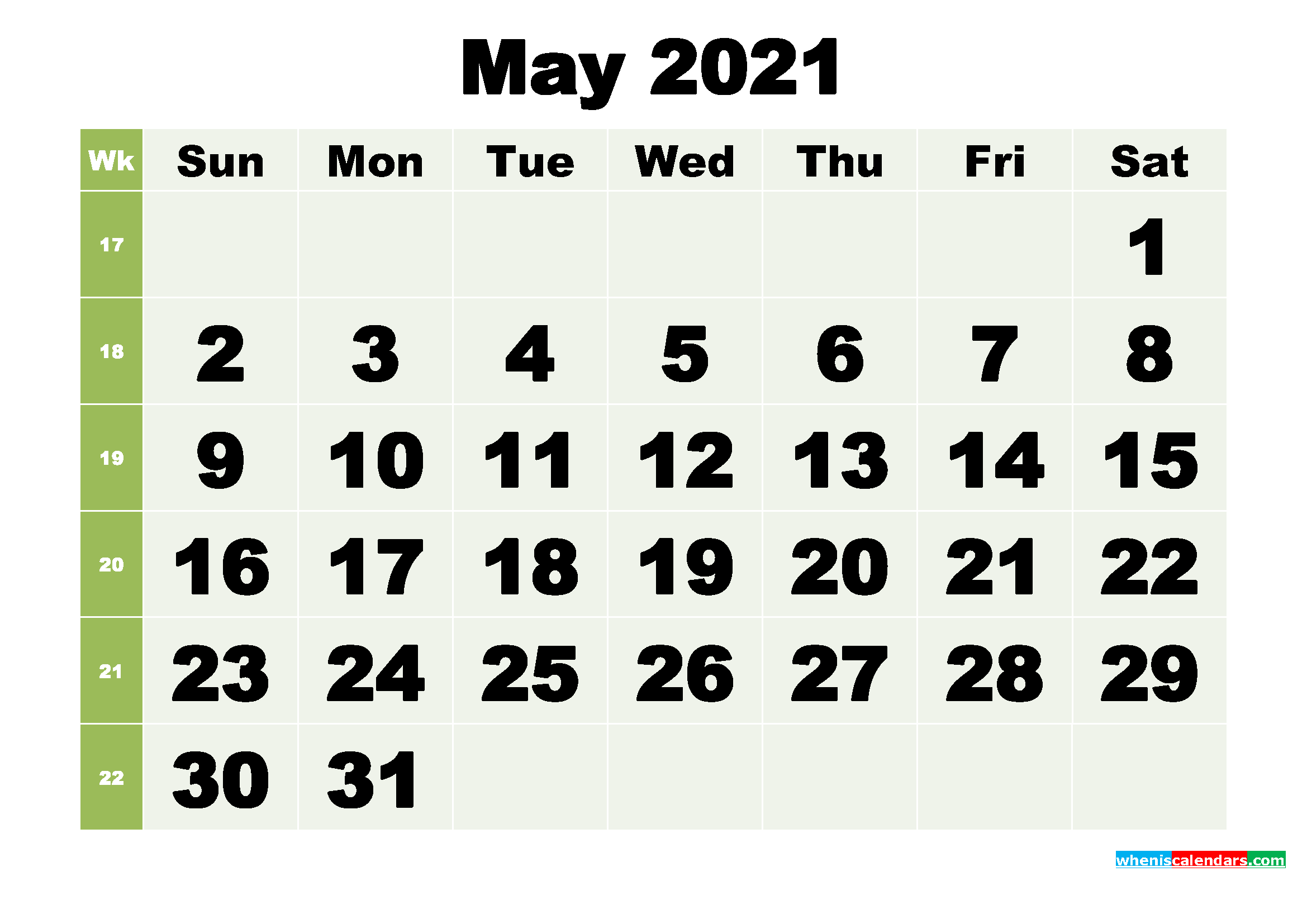 May 2021 Printable Calendar Template