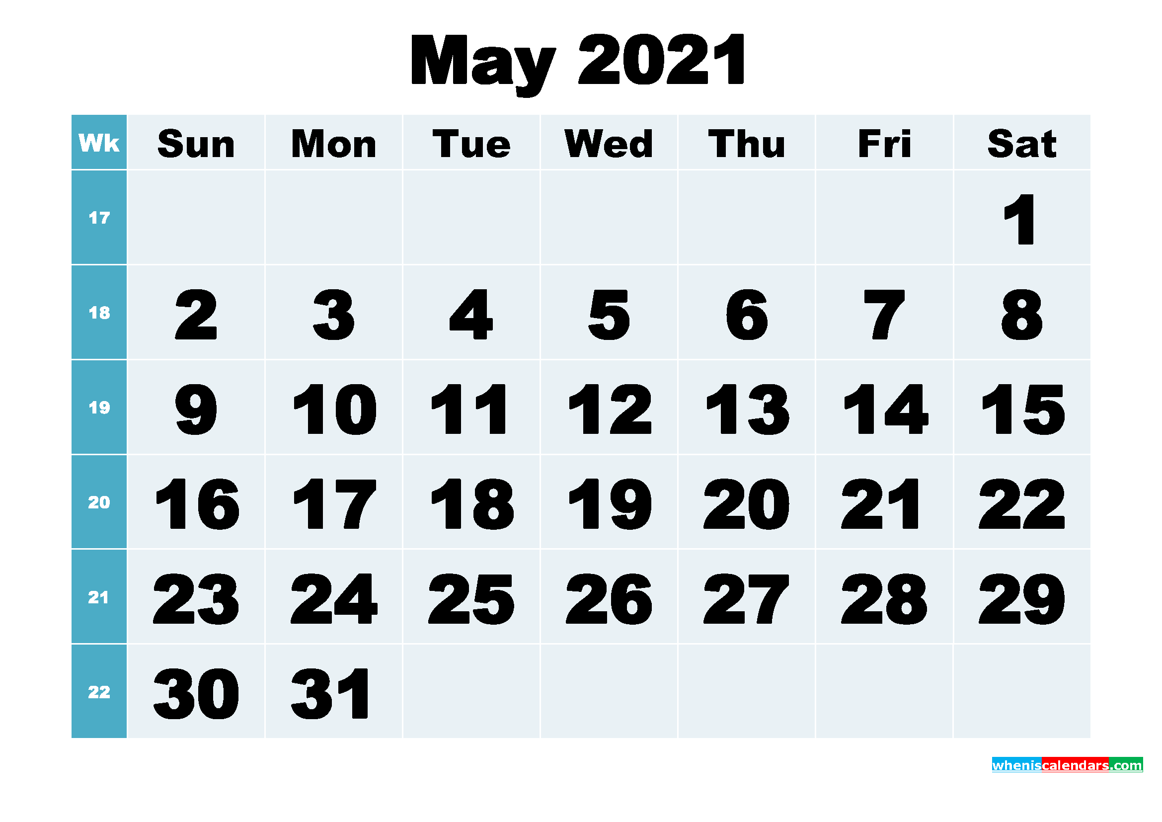 Free Printable May 2021 Calendar Word, PDF, Image