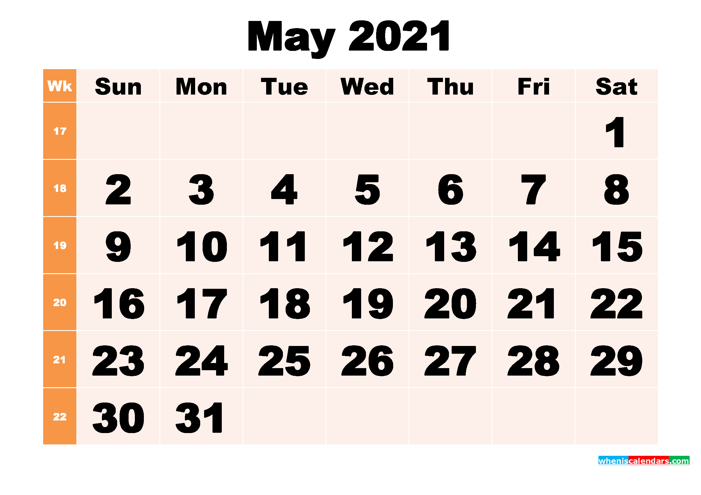 Free Printable May 2021 Calendar Template Word, PDF