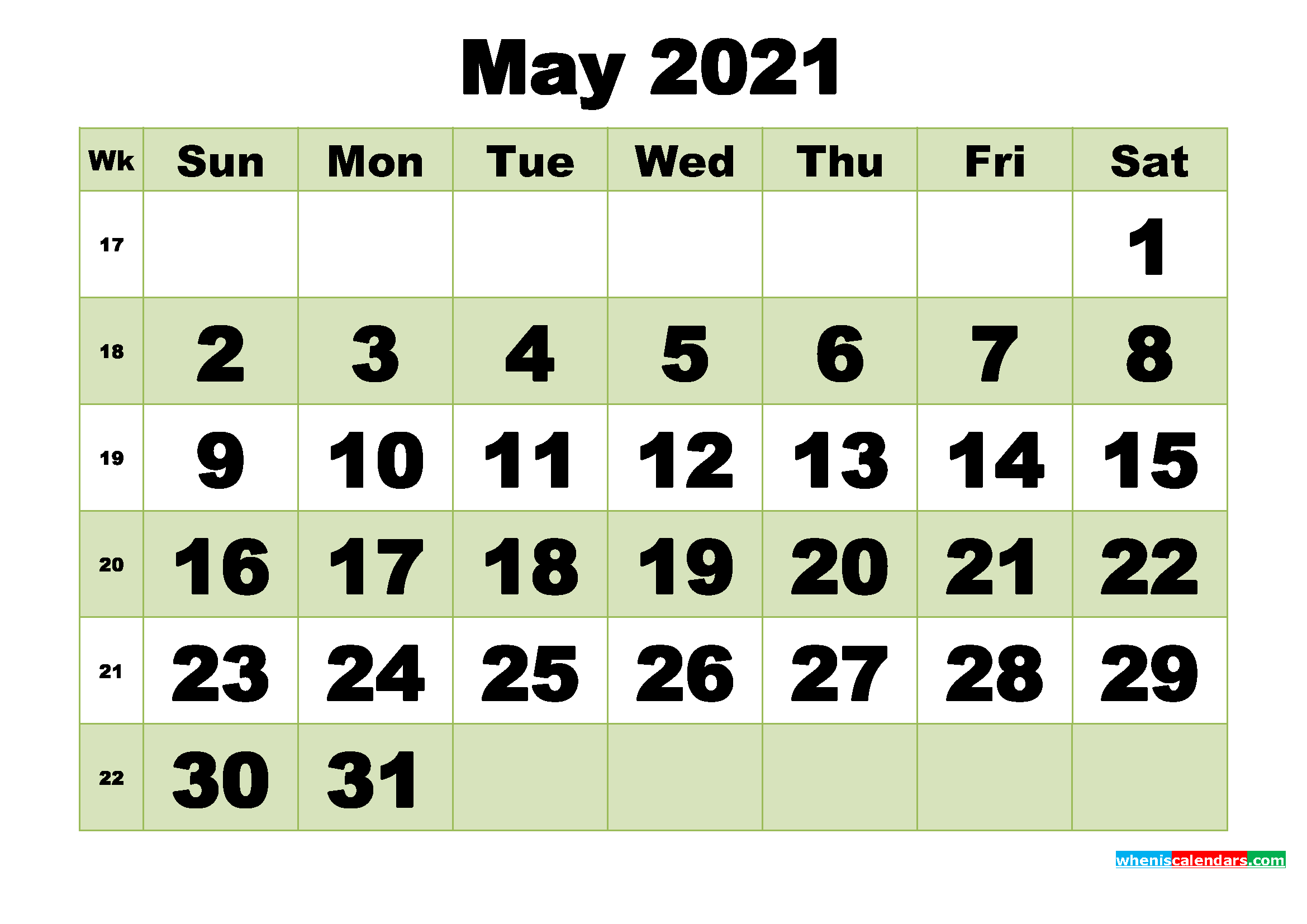 May 2021 Printable Calendar Template
