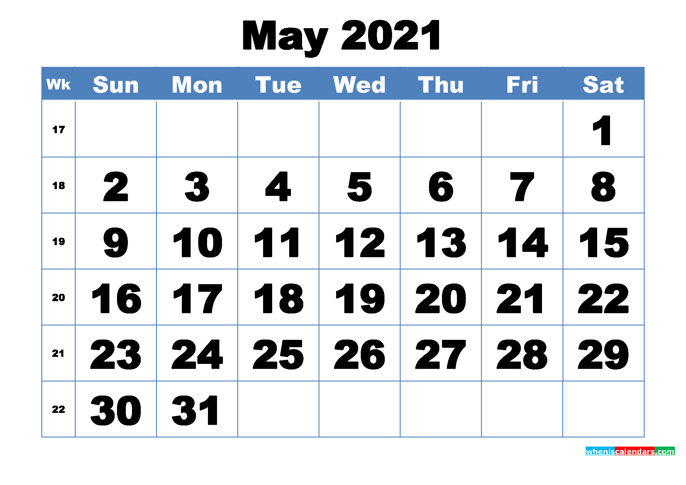 Free Printable May 2021 Calendar Template Word, PDF