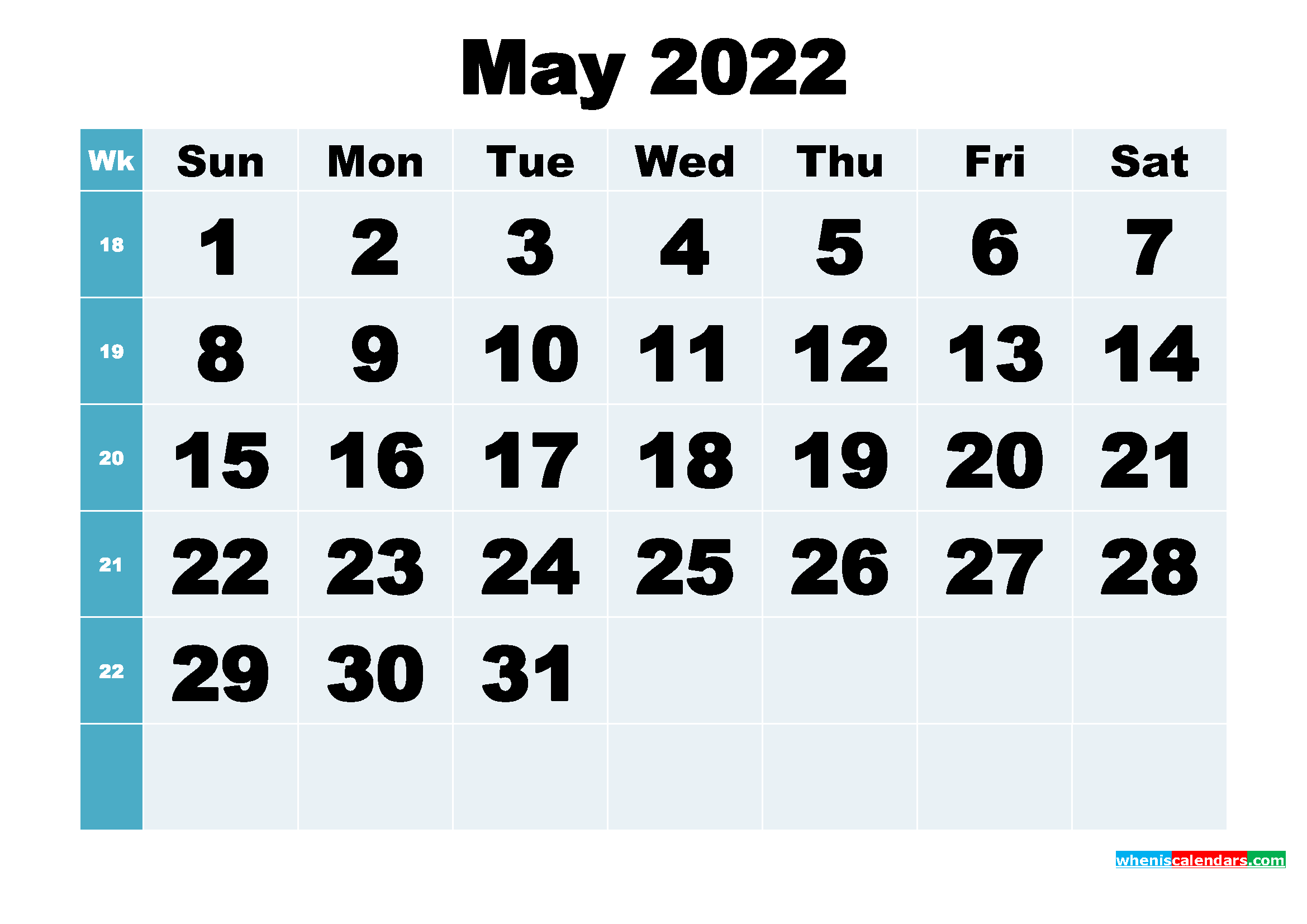Free Printable May 2022 Calendar Word, PDF, Image