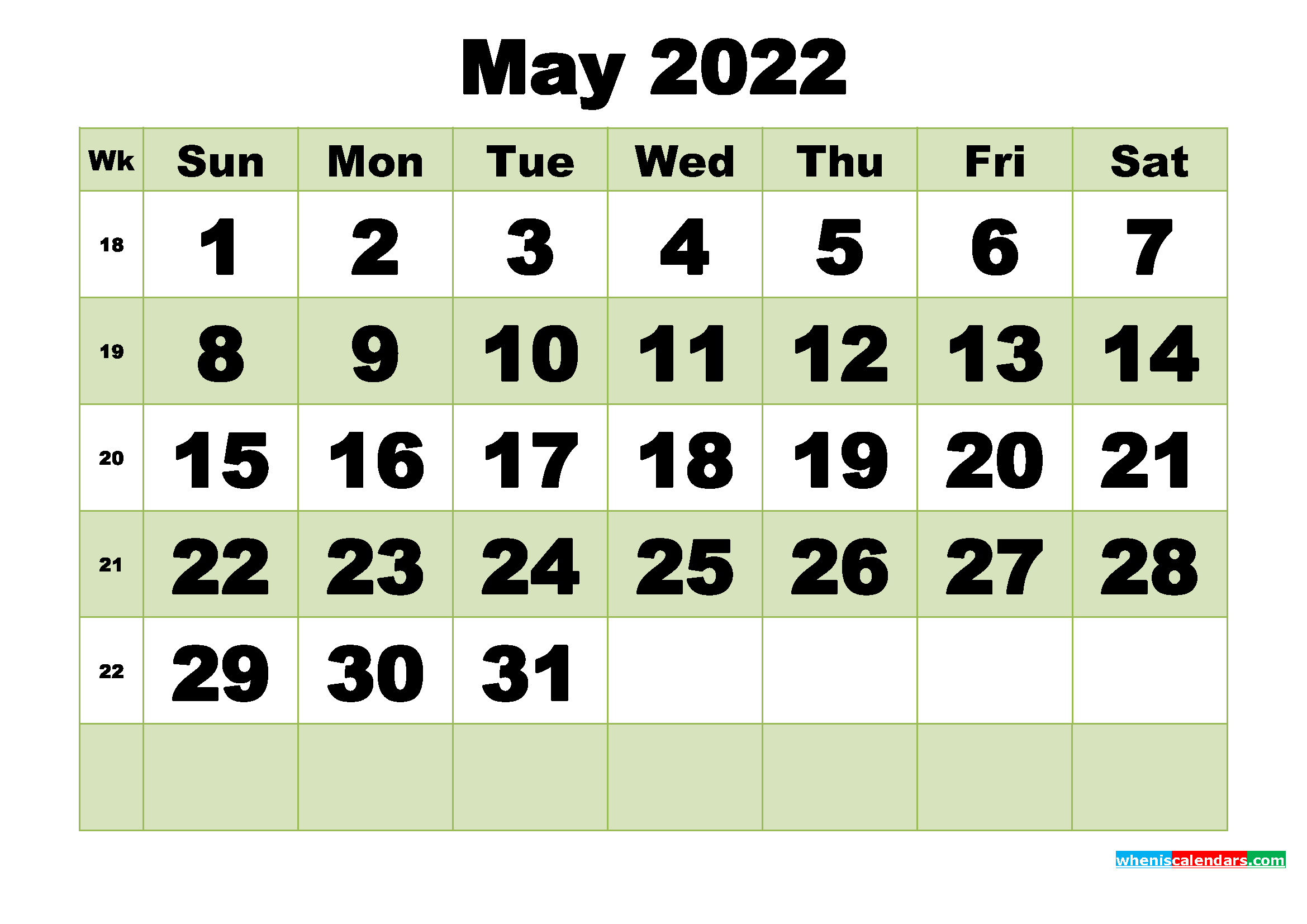 May 2022 Printable Calendar Template