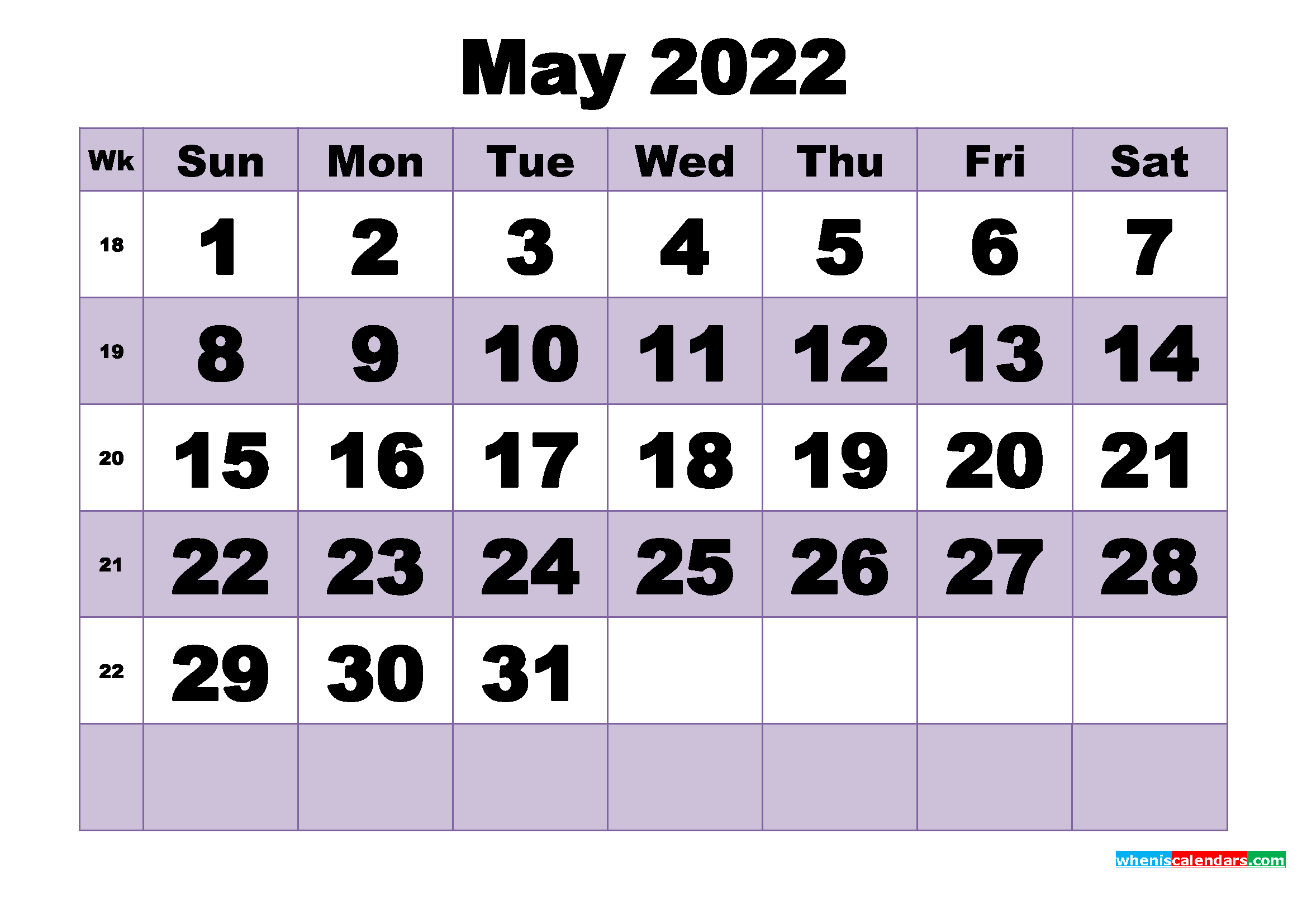 Free May 2022 Printable Monthly Calendar Template | Free ...