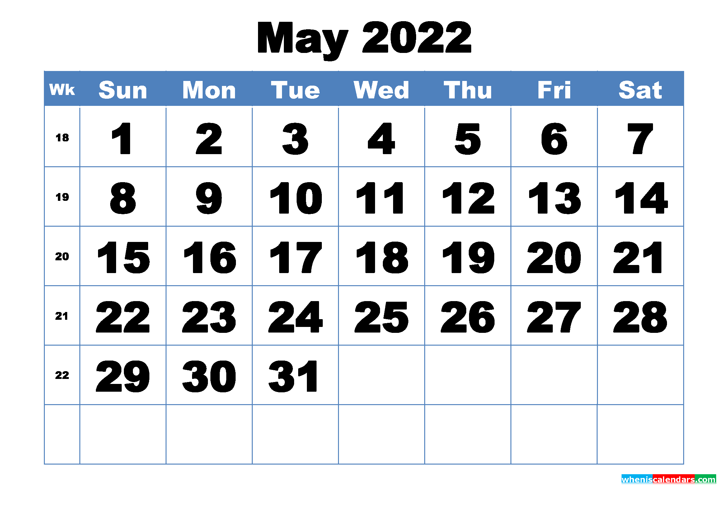 Free Printable May 2022 Calendar Template Word, PDF - Free ...