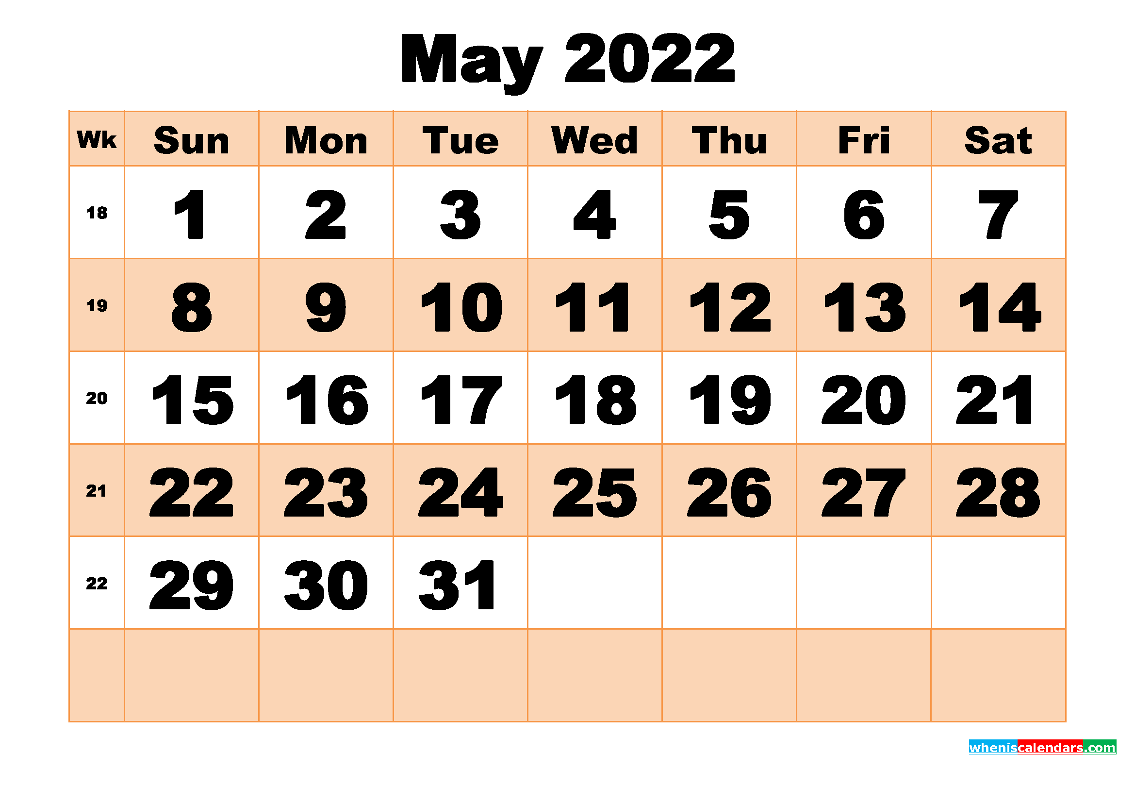 Free Printable May 2022 Calendar Template Word, PDF