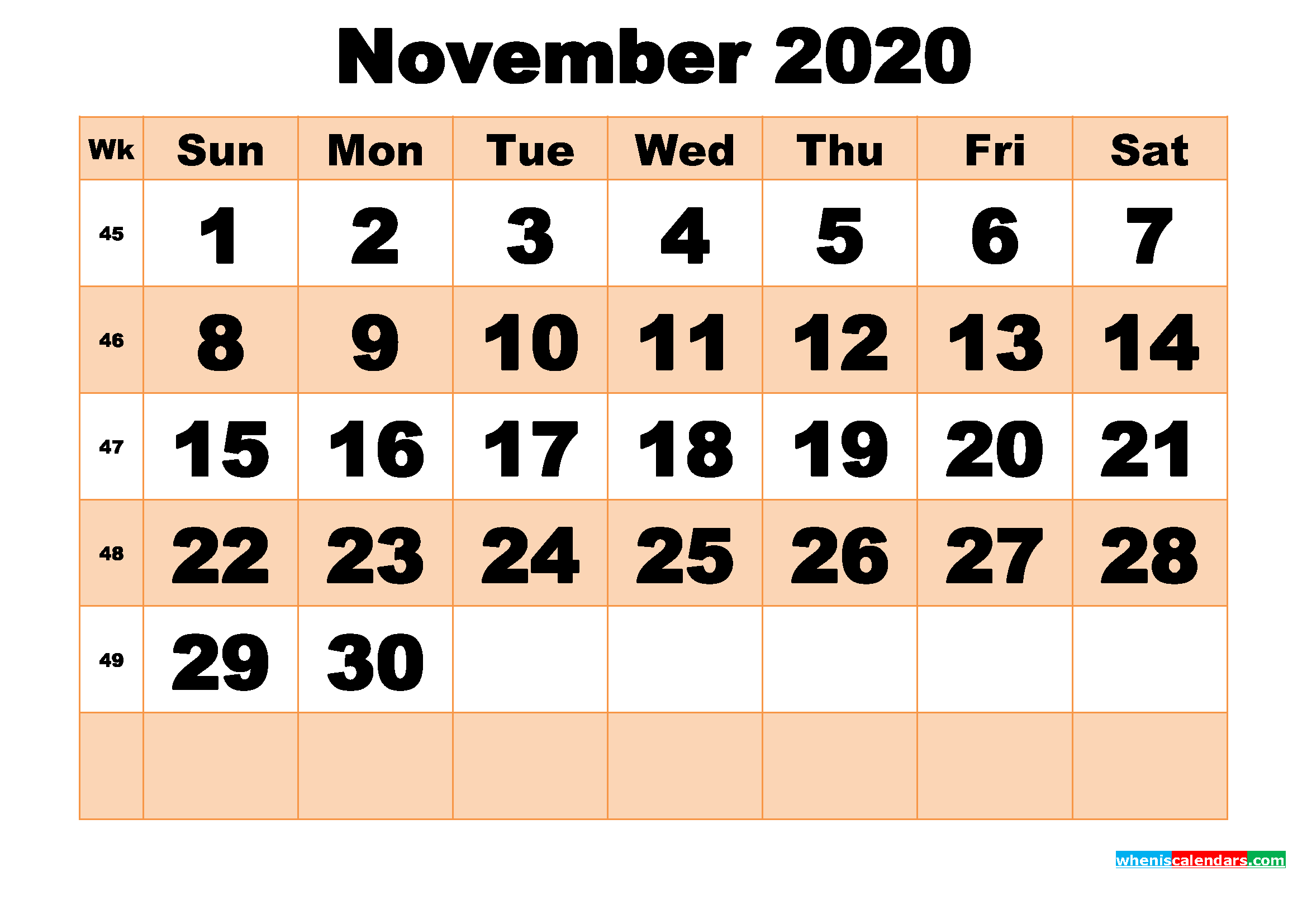 Free Printable November 2020 Calendar Template Word, PDF