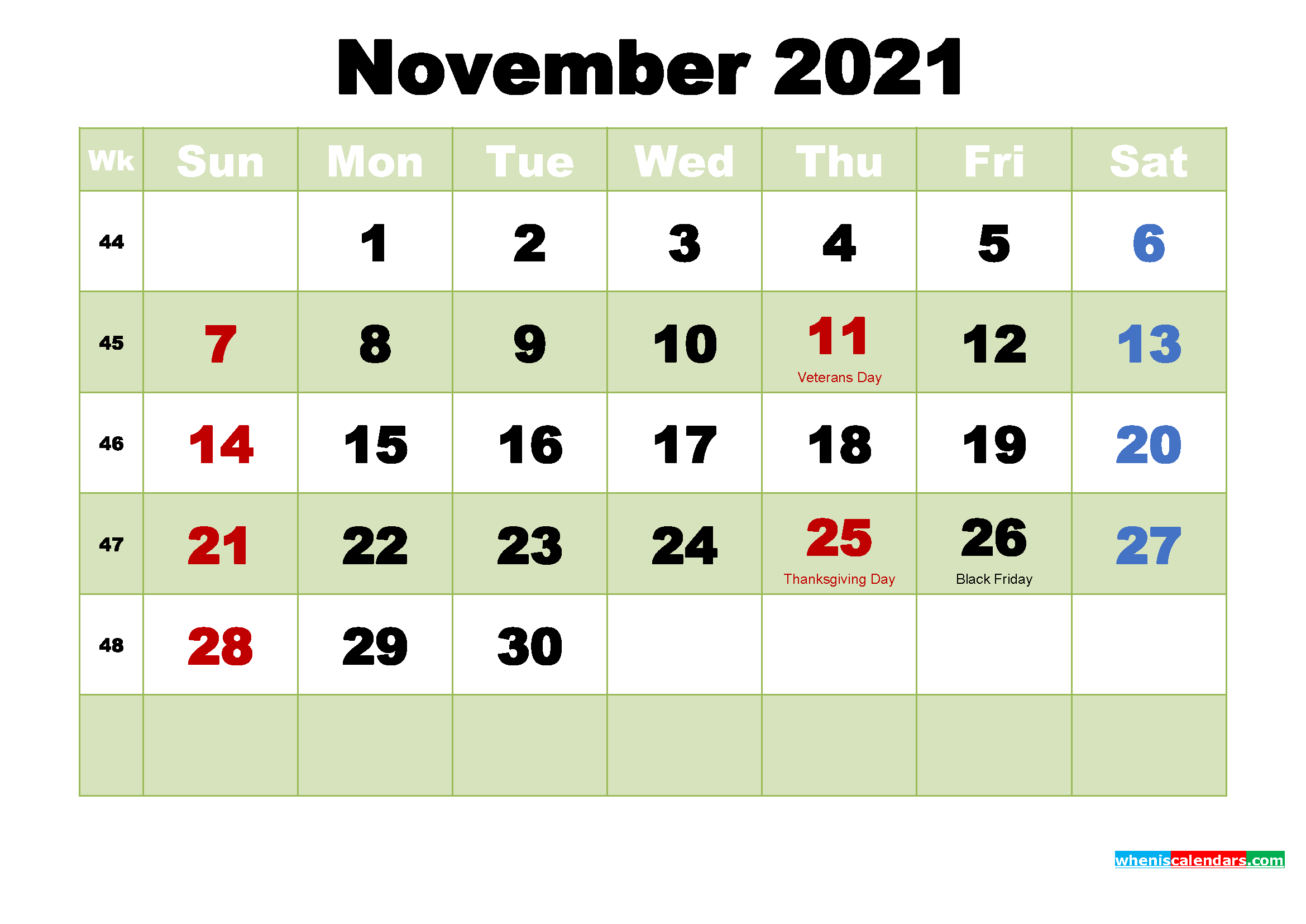 Free November 2021 Printable Calendar Template Word, PDF