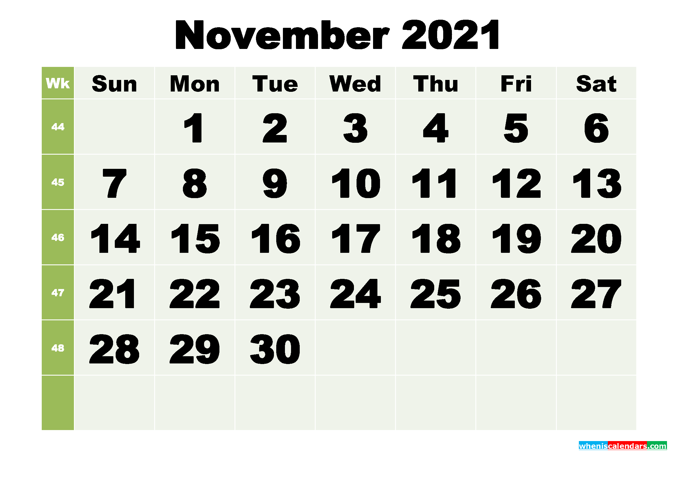 November 2021 Printable Calendar Template