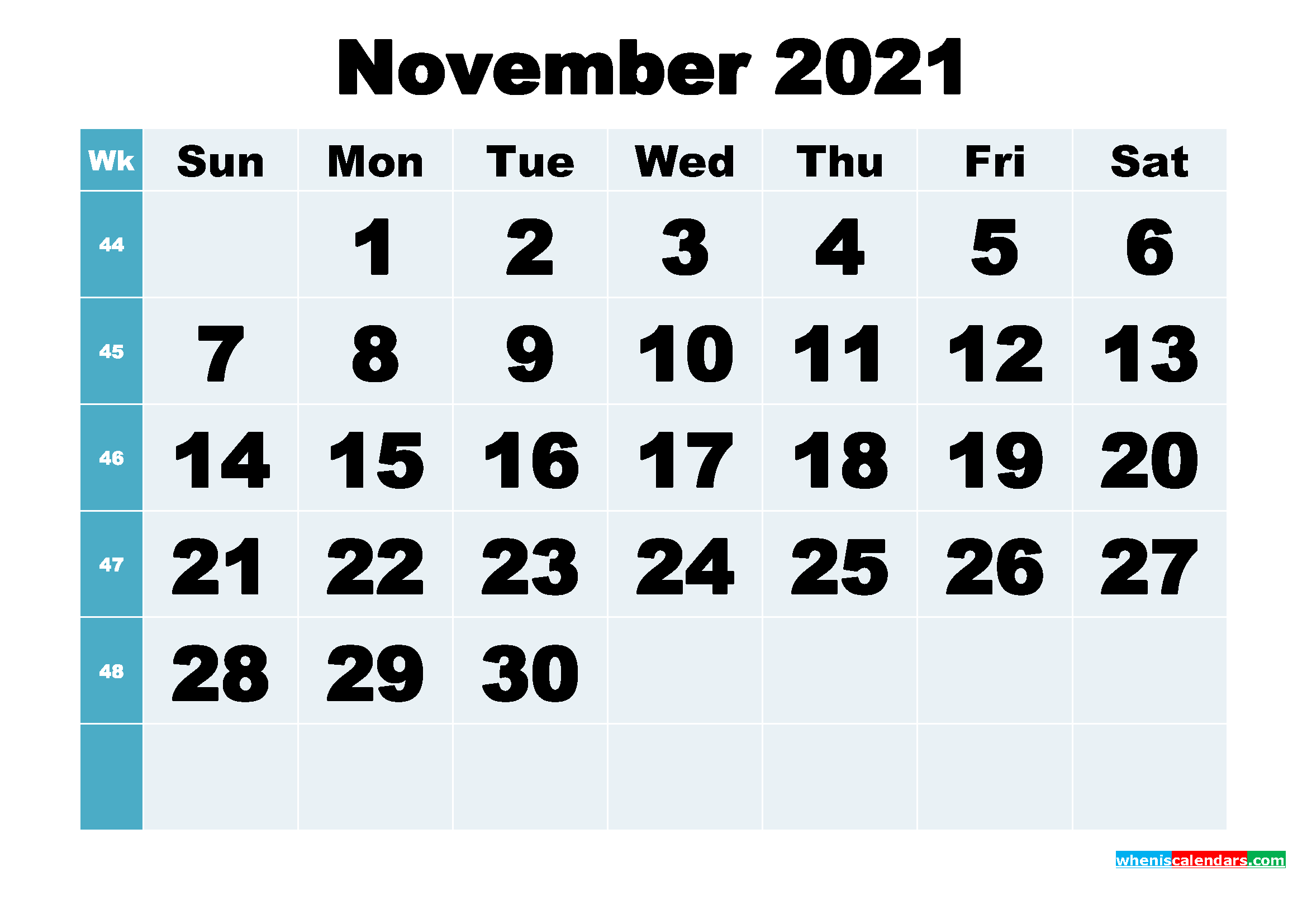 Free Printable November 2021 Calendar Word, PDF, Image