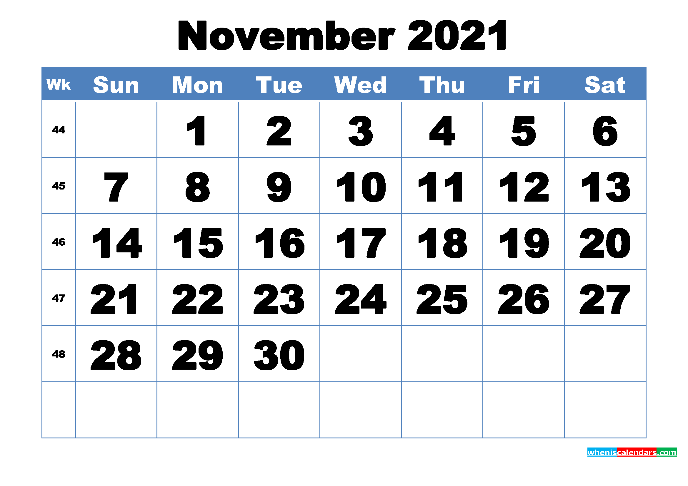Free Printable November 2021 Calendar Template Word, PDF