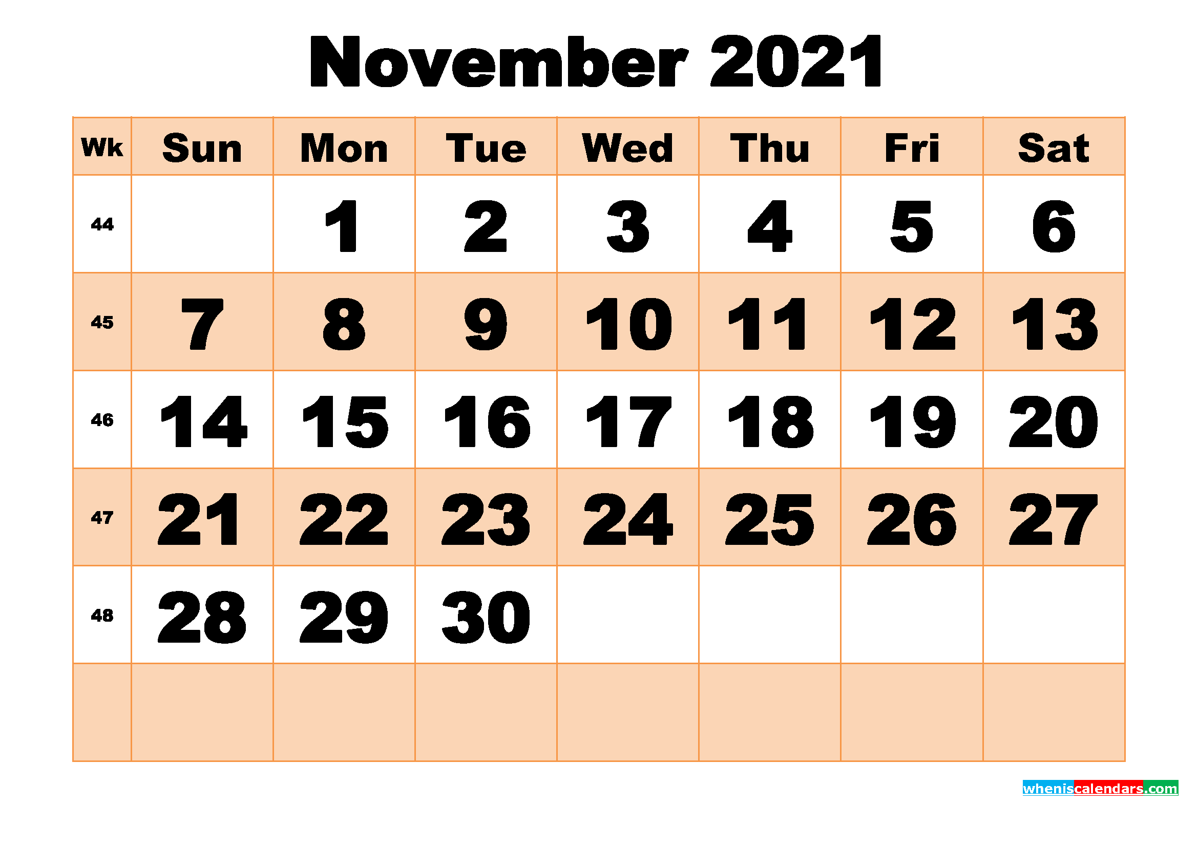 Free Printable November 2021 Calendar Template Word, PDF