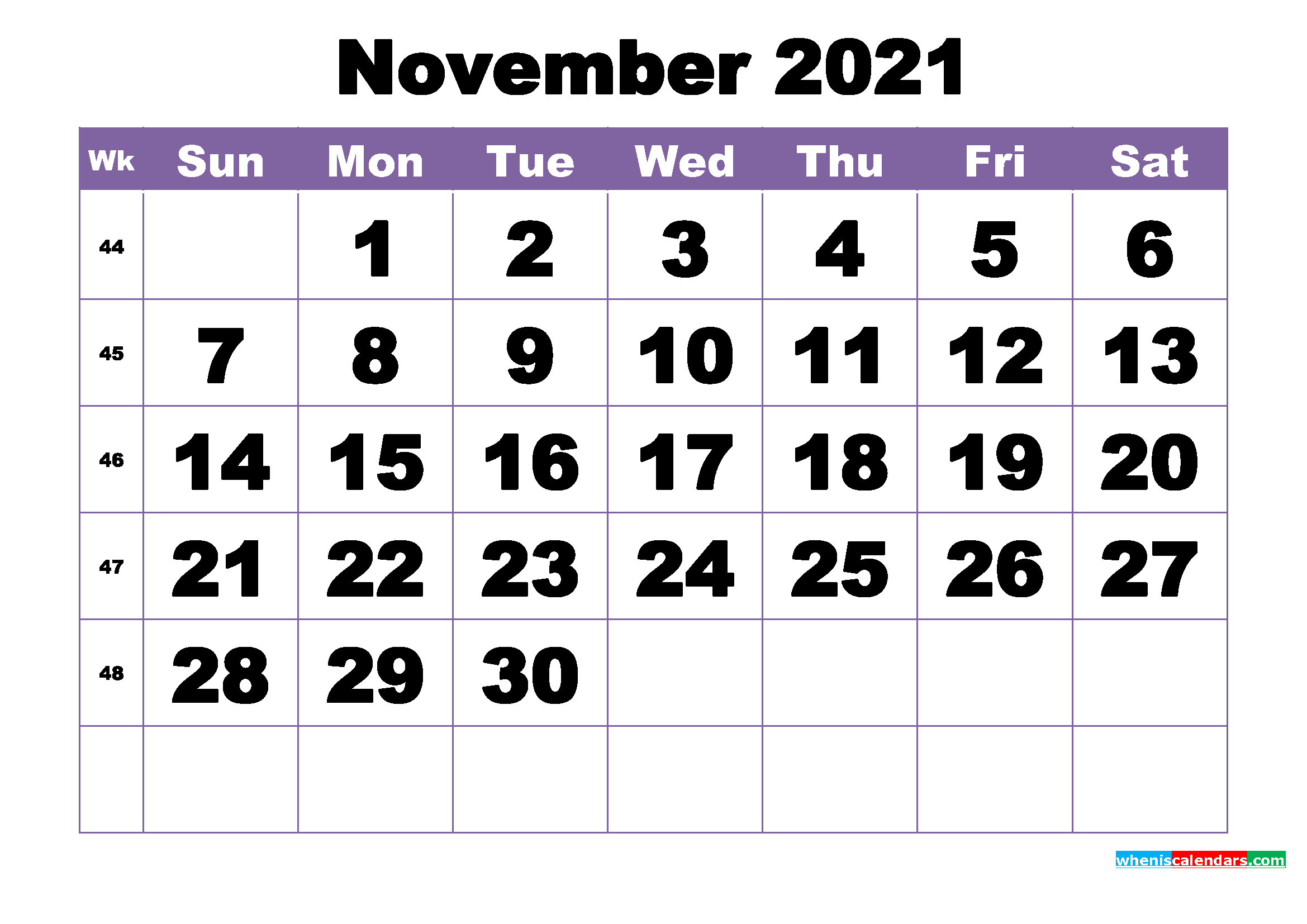 November 2021 Printable Calendar Template | Free Printable ...