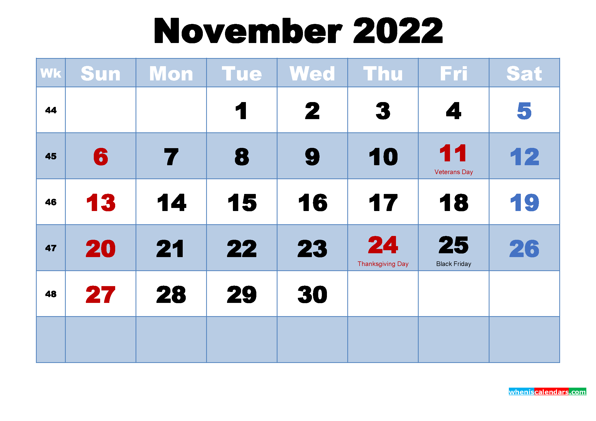 Free Printable 2022 Calendar November As Word, PDF