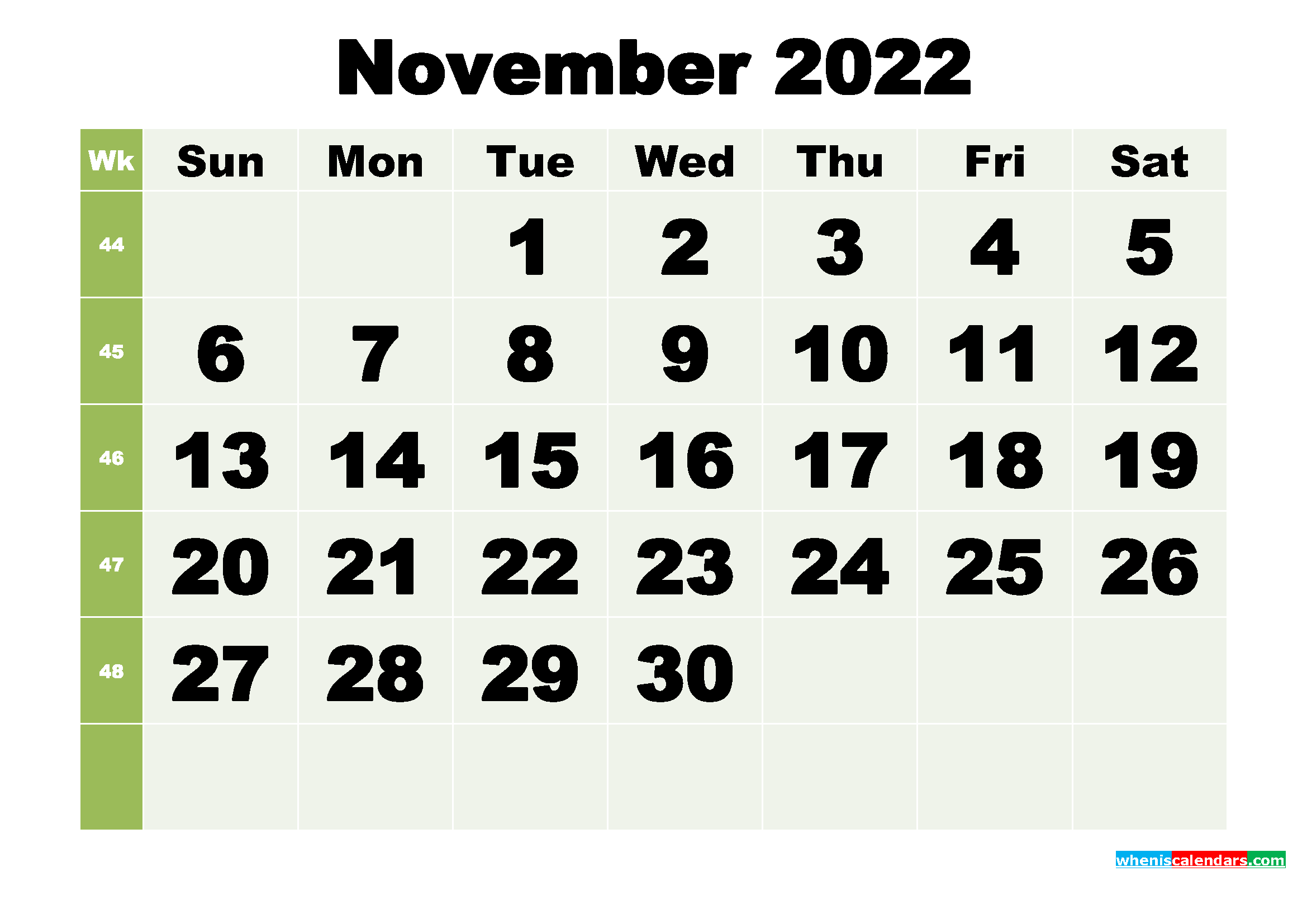 November 2022 Printable Calendar Template