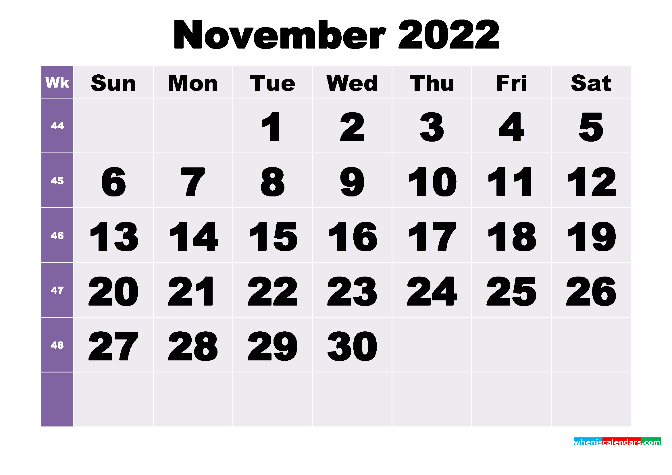 Free November 2022 Printable Monthly Calendar Template