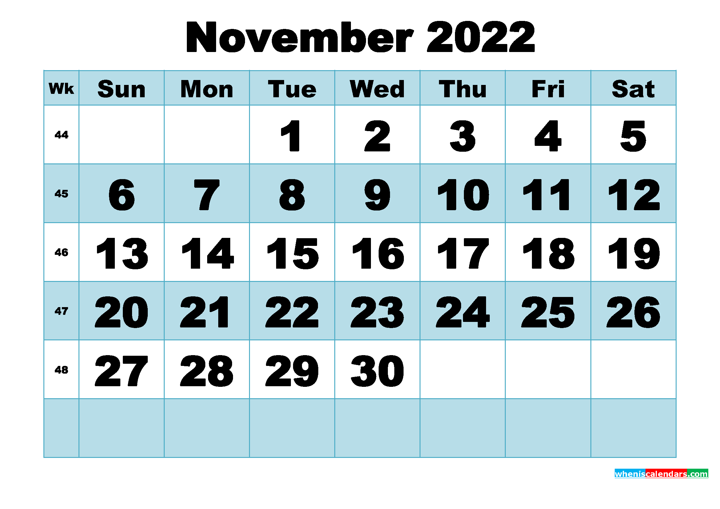 Free Printable November 2022 Calendar Word, PDF, Image