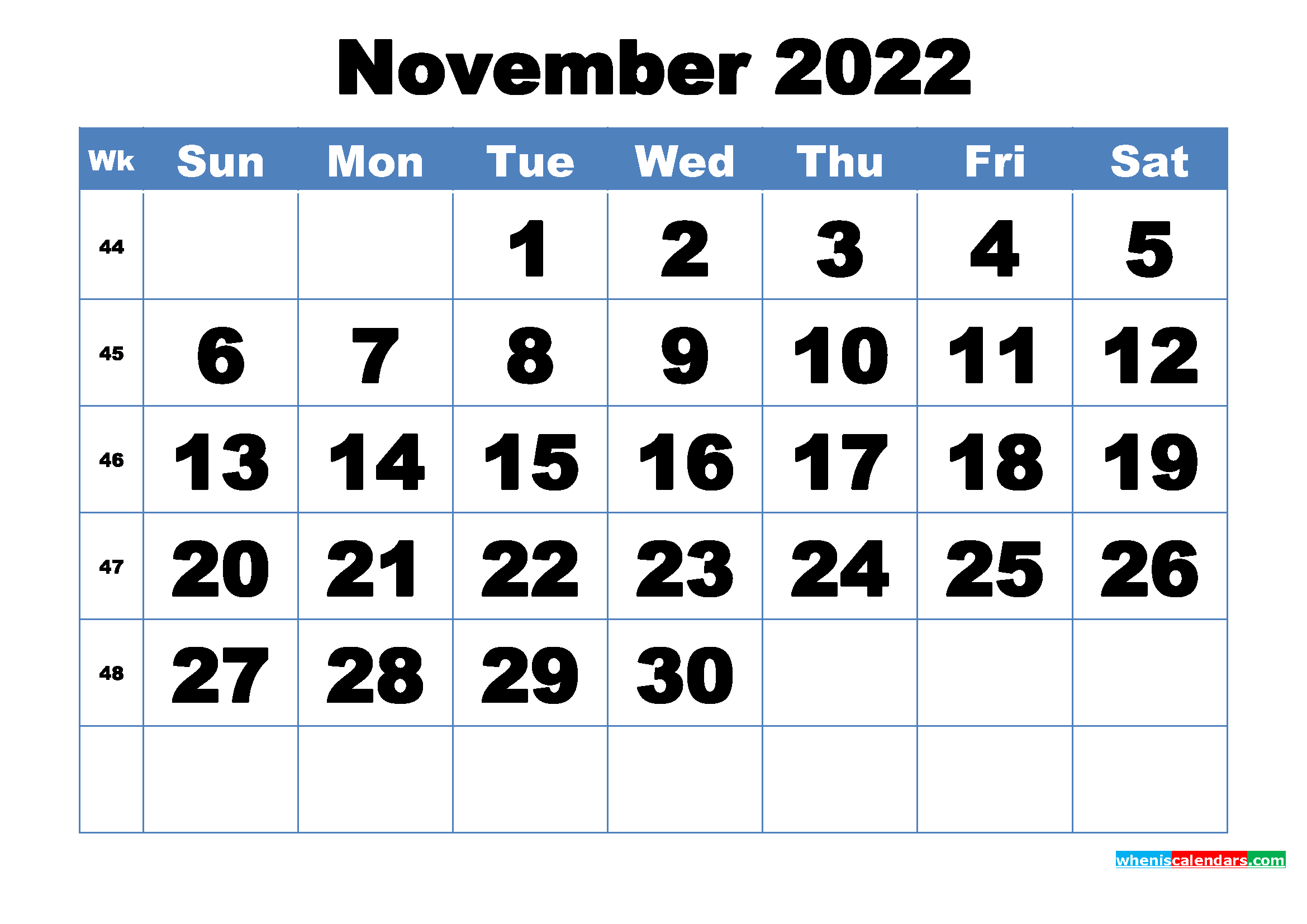 Free Printable November 2022 Calendar Template Word, PDF