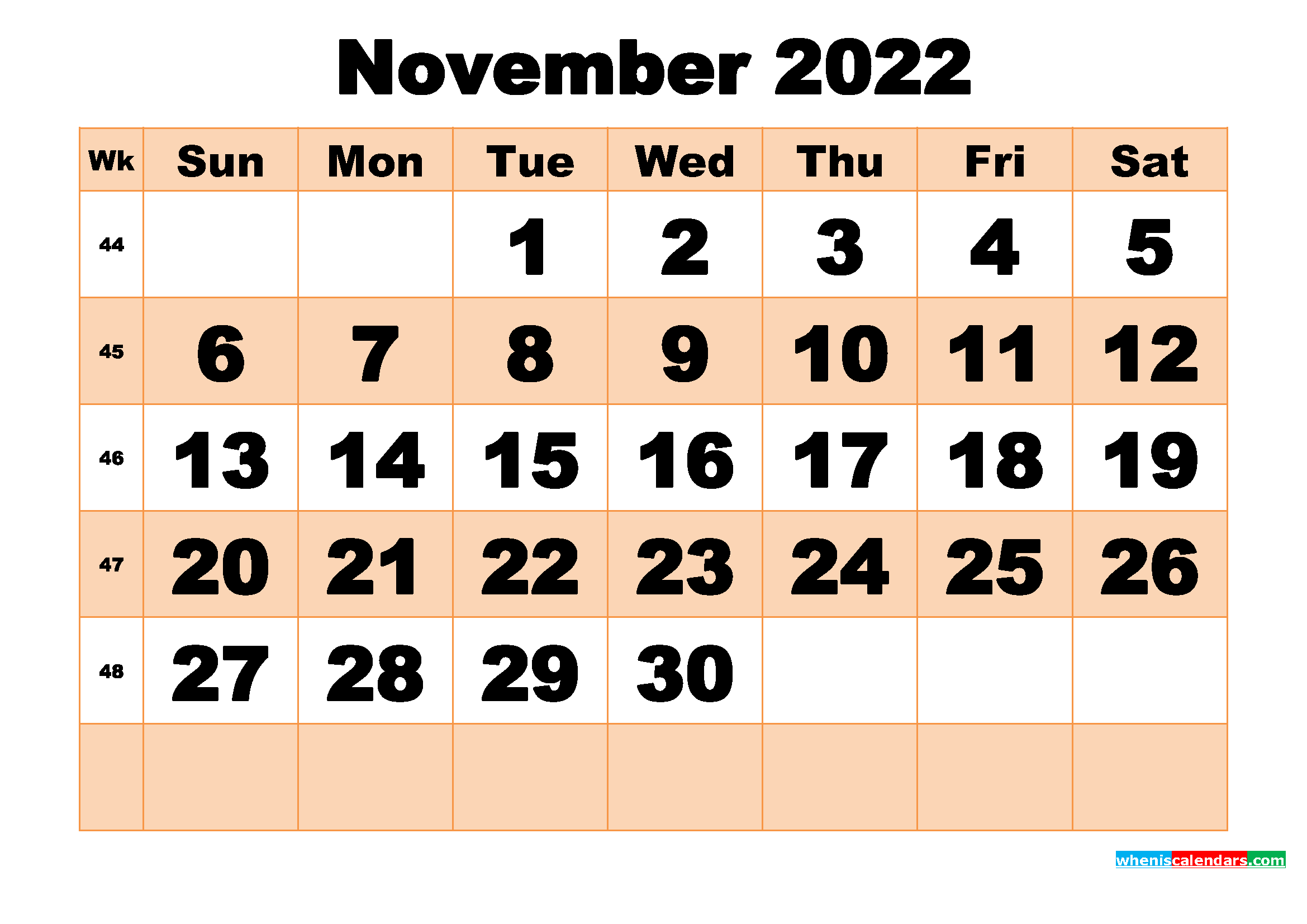 Free Printable November 2022 Calendar Template Word, PDF