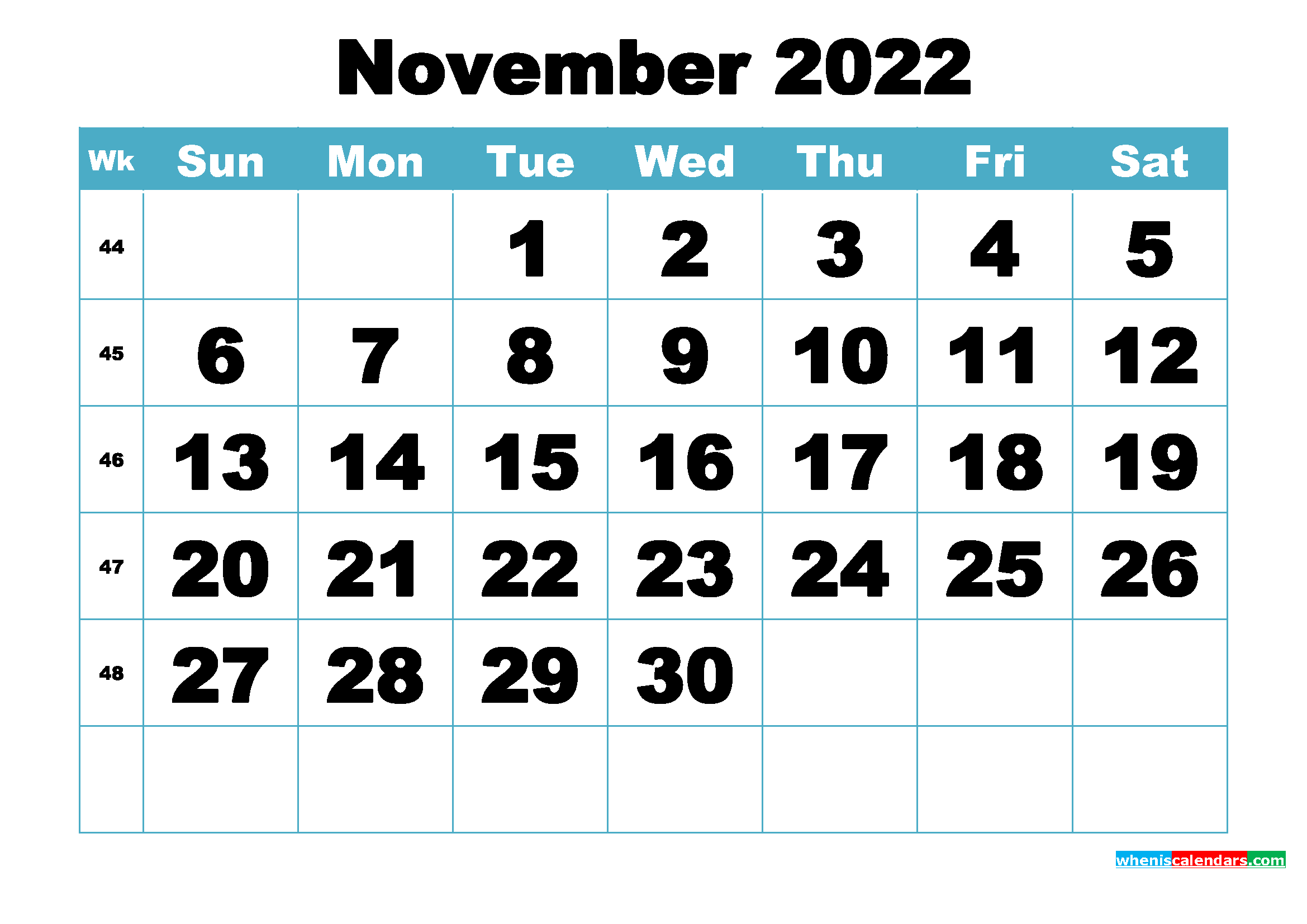 Free November 2022 Printable Monthly Calendar Template