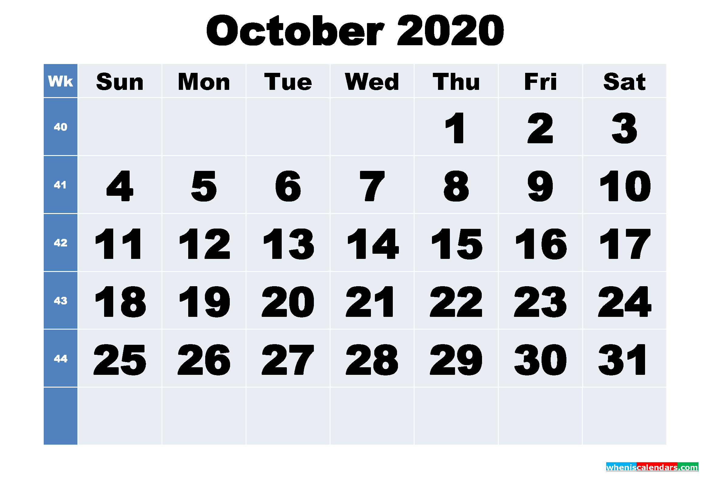 Free Printable October 2020 Calendar Template Word, PDF