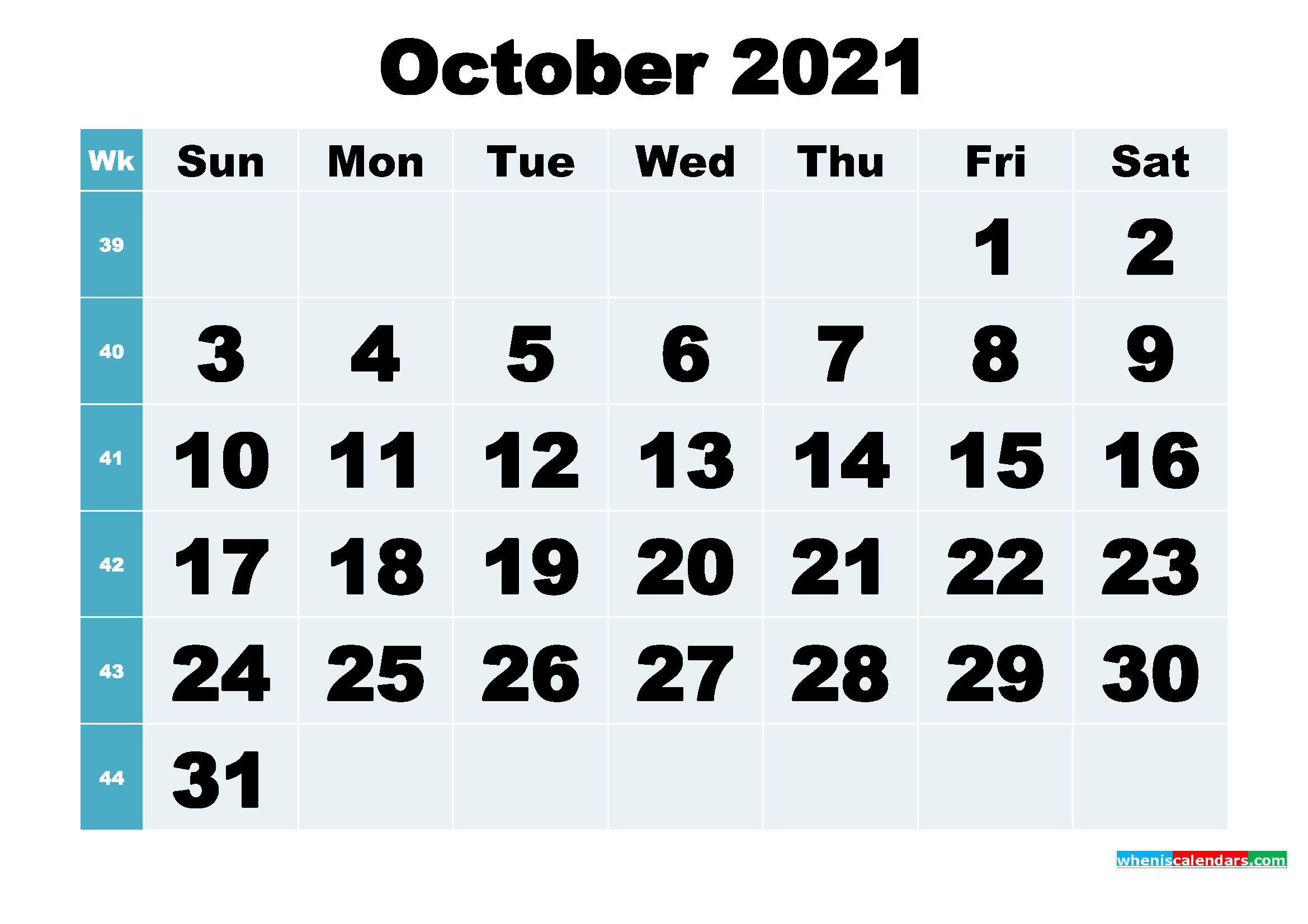 Free Printable October 2021 Calendar Word, PDF, Image