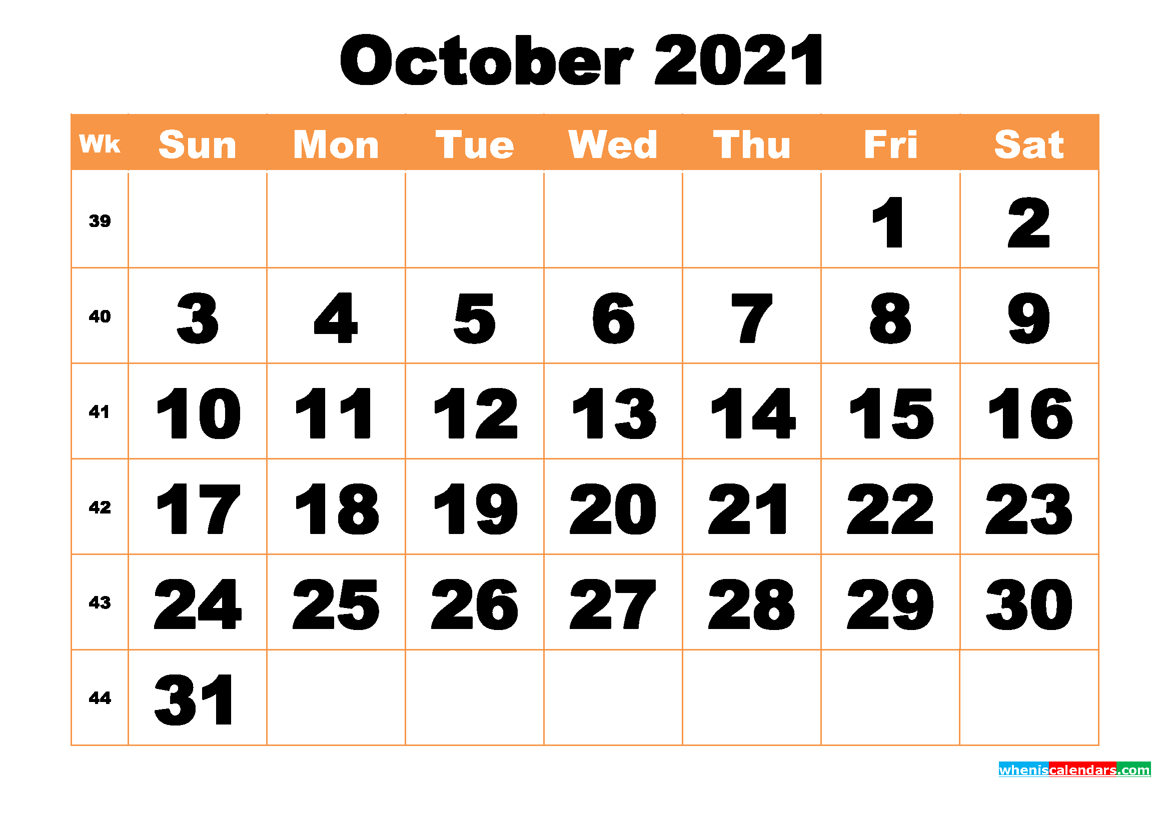Free Printable October 2021 Calendar Word, PDF, Image