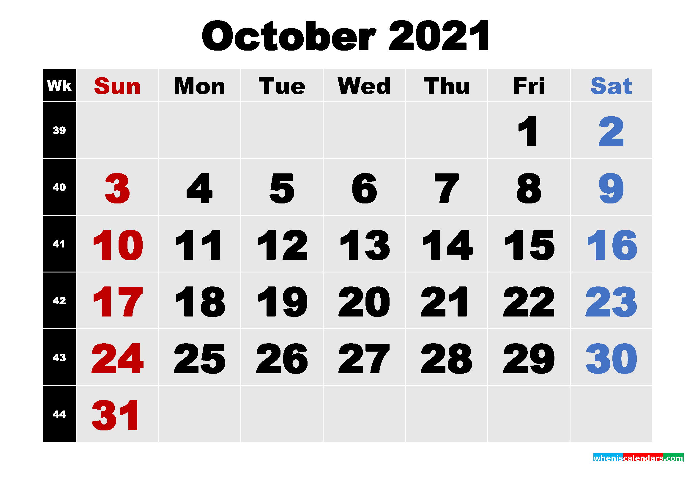Free Printable October 2021 Calendar Template Word, PDF