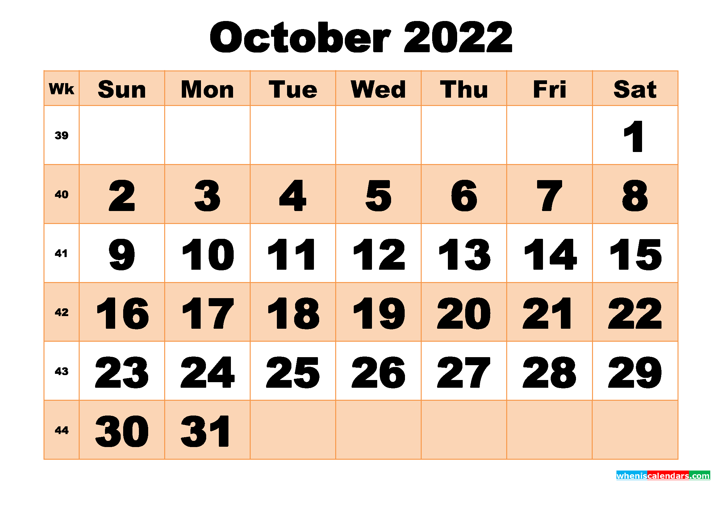 Free Printable October 2022 Calendar Template Word, PDF