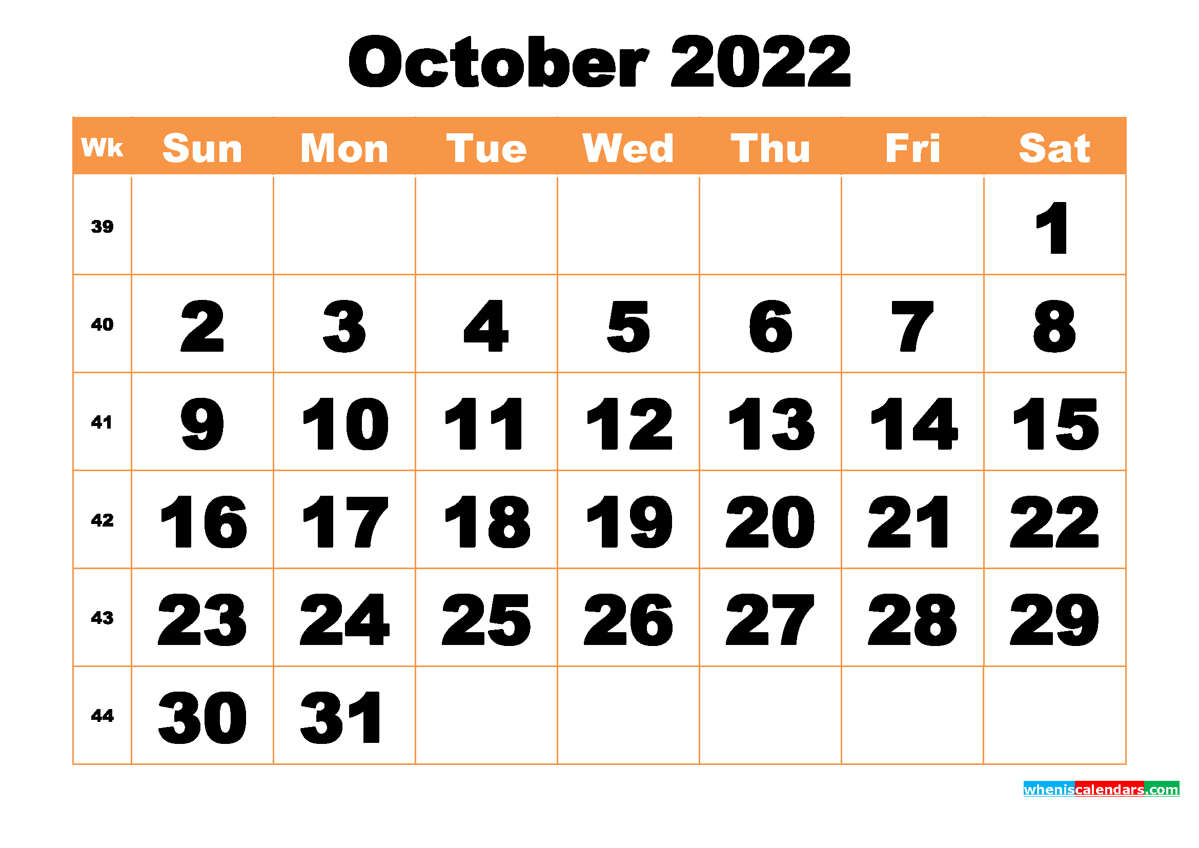 Free Printable October 2022 Calendar Word, PDF, Image