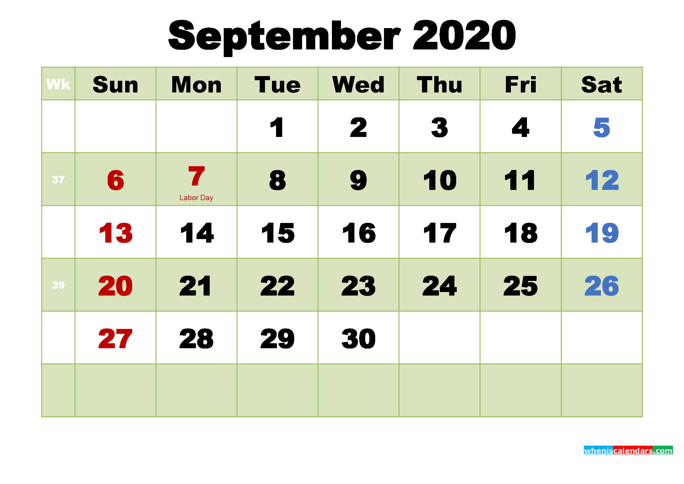 Free September 2020 Printable Calendar Template Word, PDF