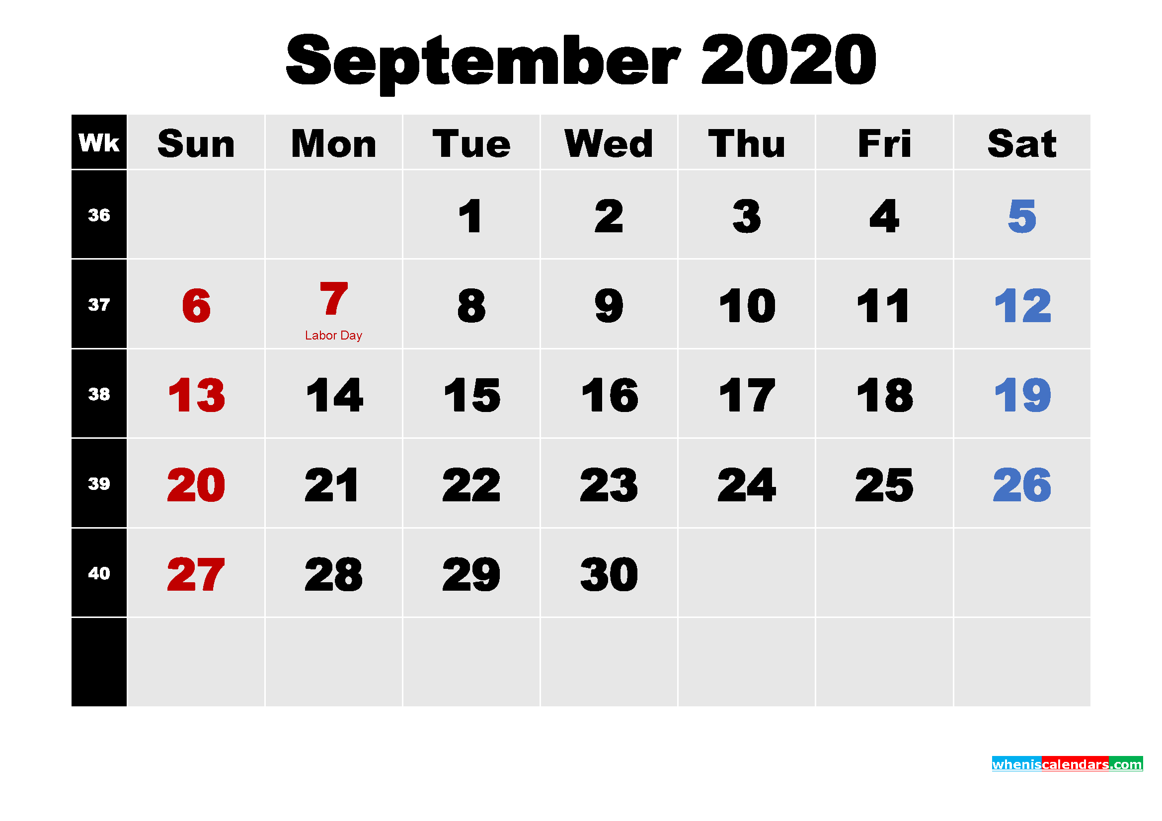 Free September 2020 Printable Calendar Template Word, PDF