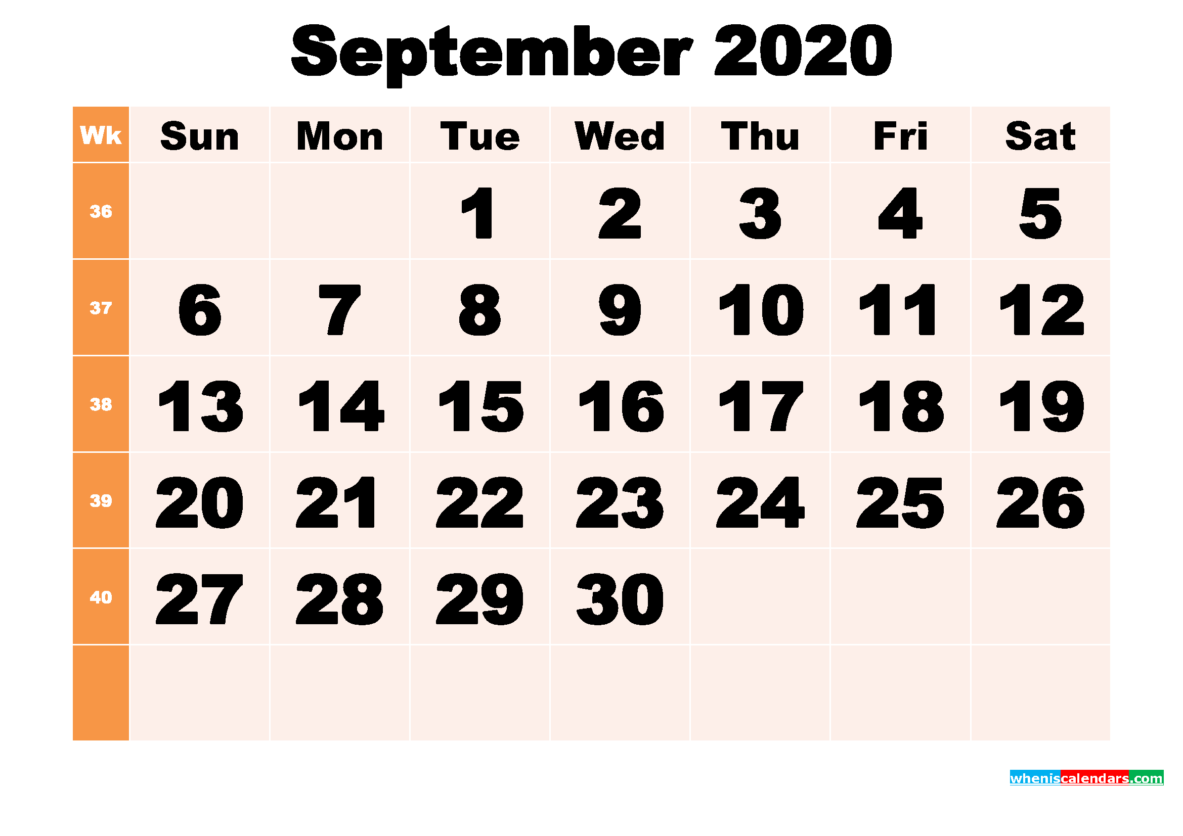 Free Printable September 2020 Calendar Template Word, PDF