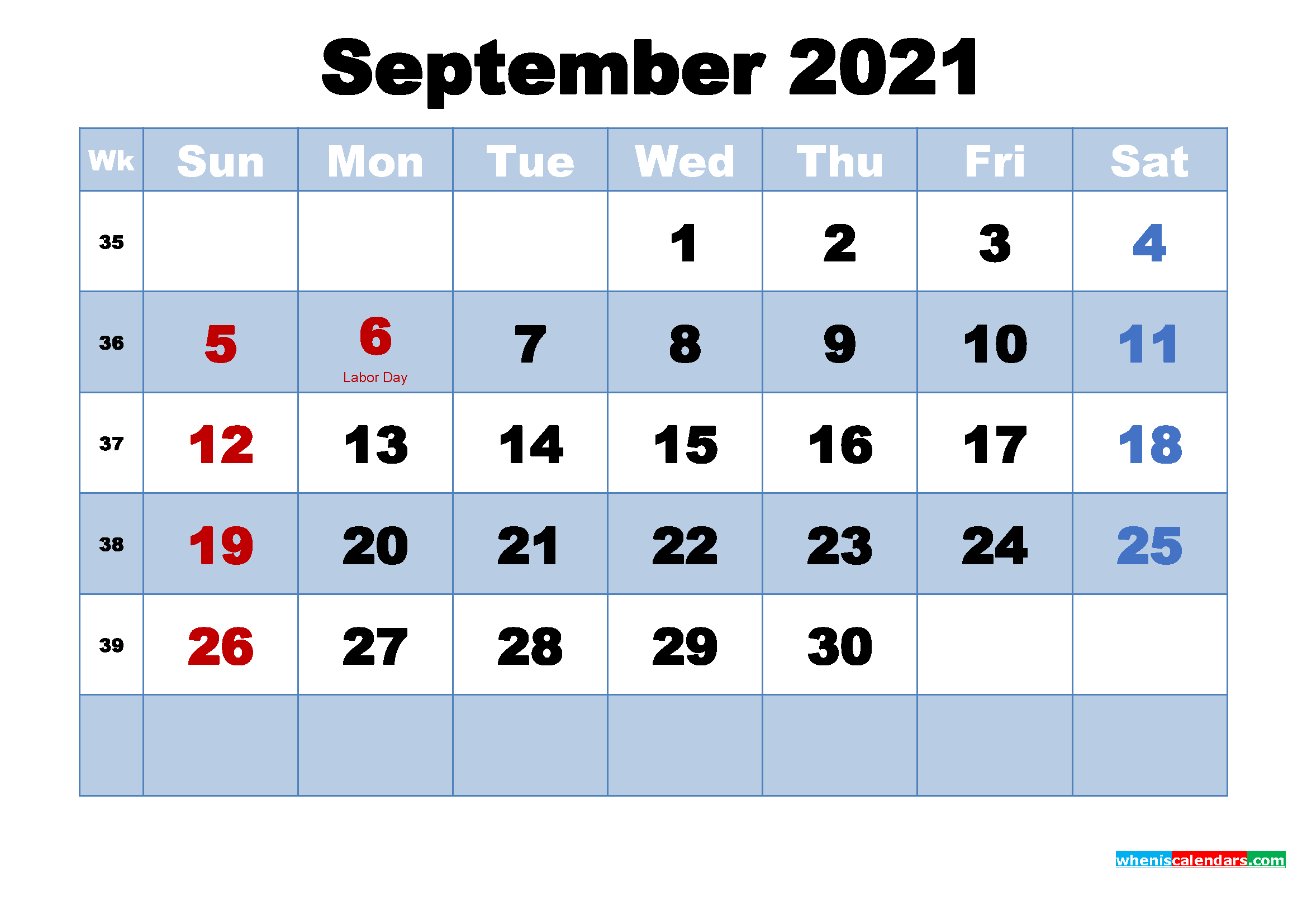 Free Printable 2021 Calendar September as Word, PDF