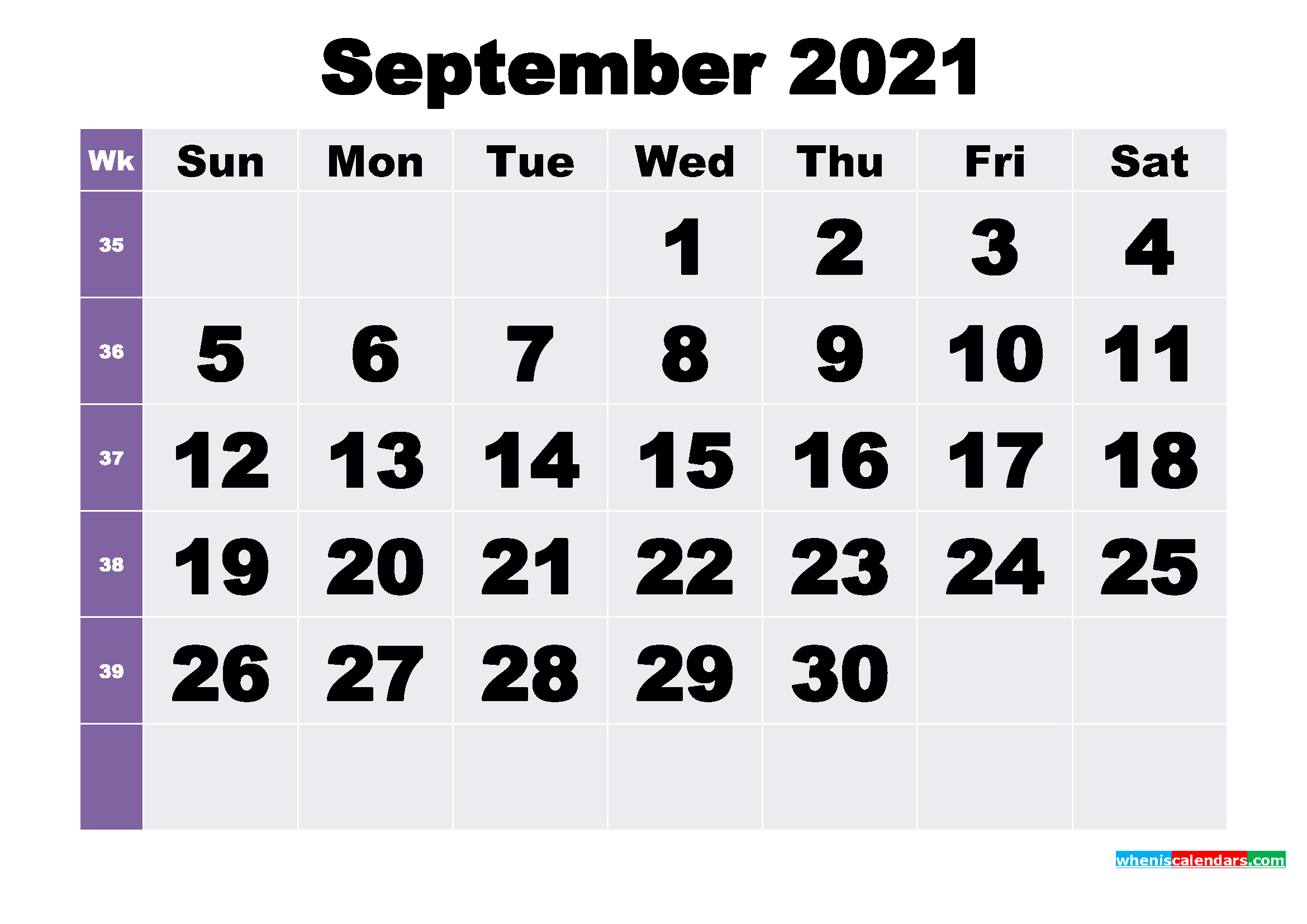 Free September 2021 Printable Monthly Calendar Template