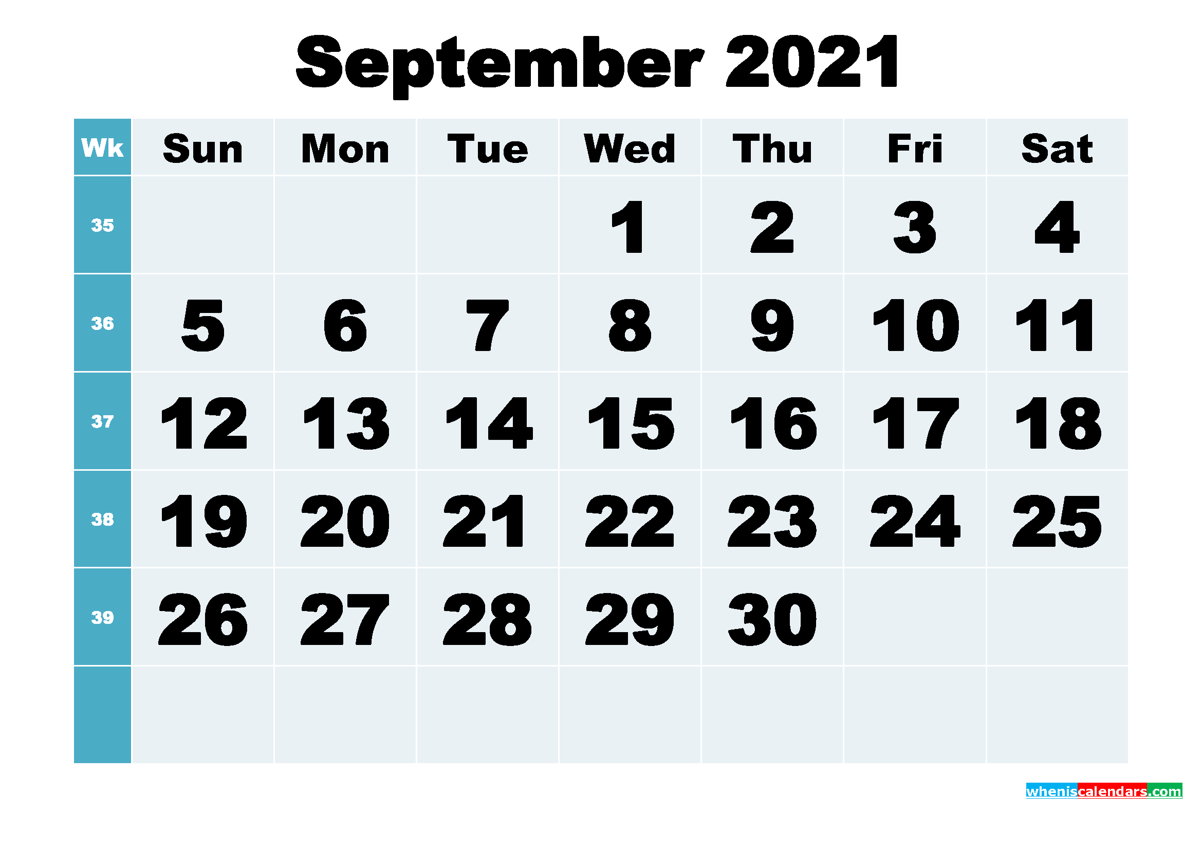 Free Printable September 2021 Calendar Word, PDF, Image