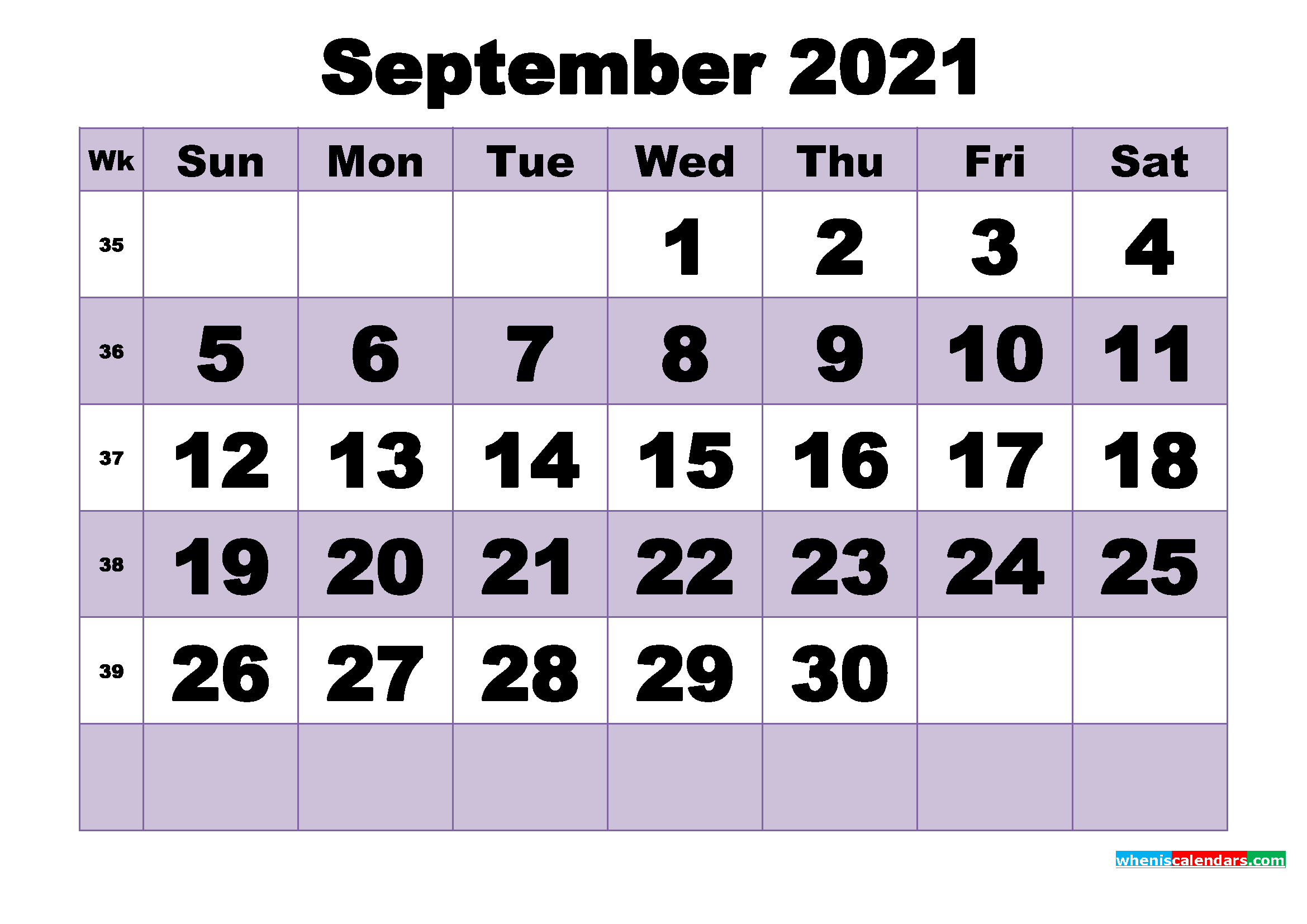 Free September 2021 Printable Monthly Calendar Template