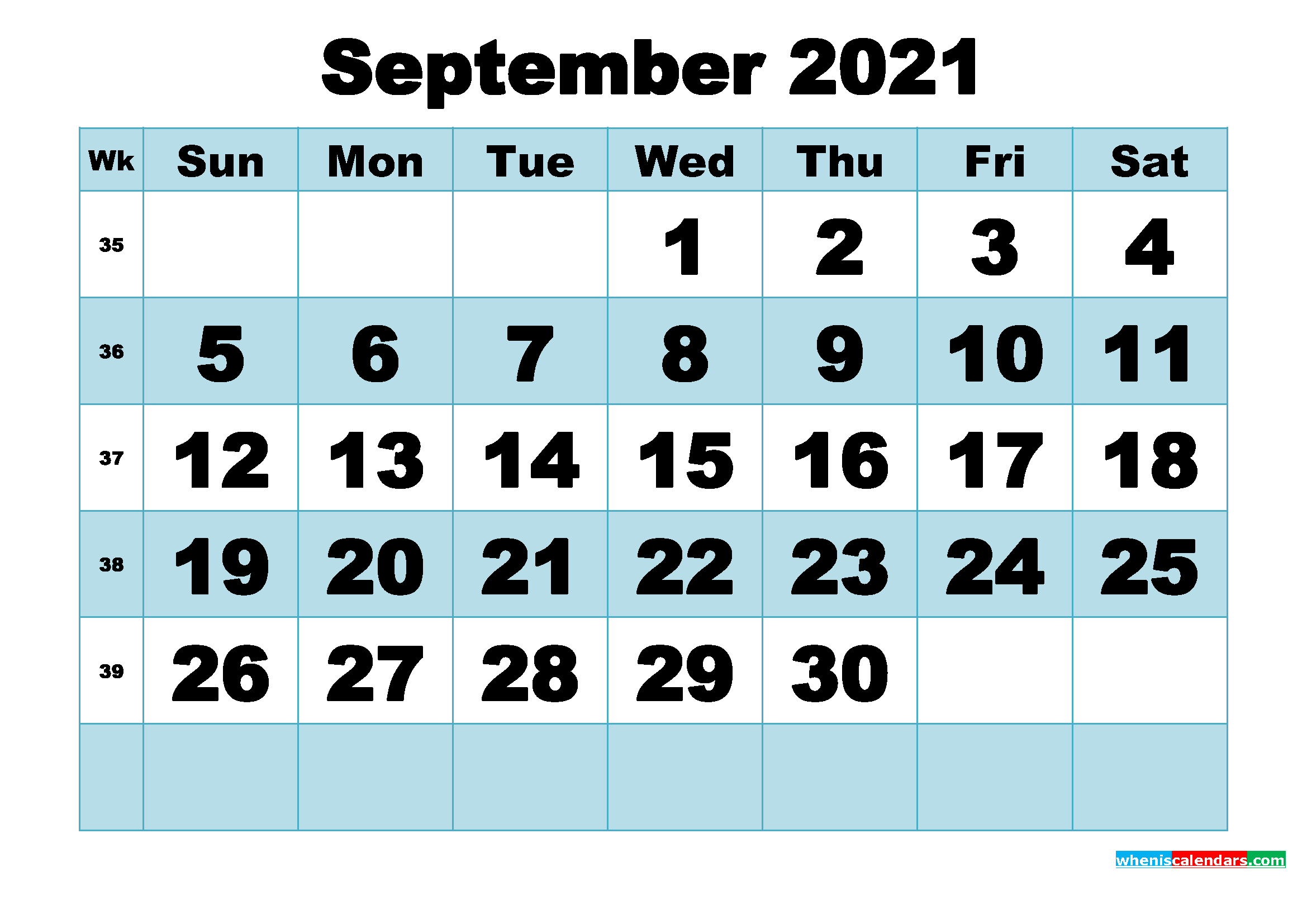 Free Printable September 2021 Calendar Word, PDF, Image
