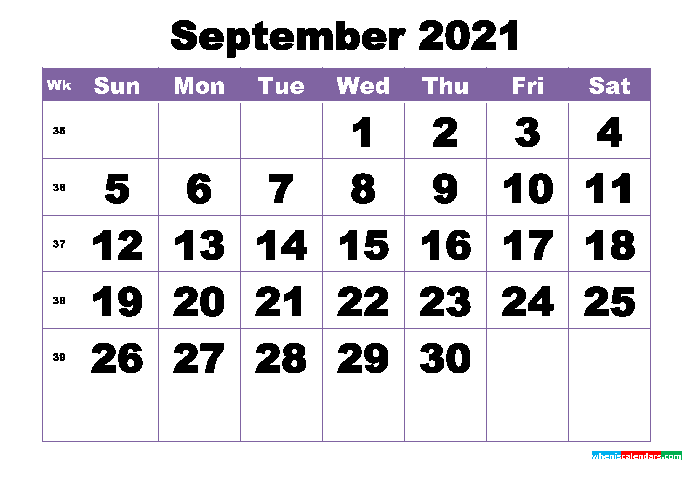 September 2021 Printable Calendar Template