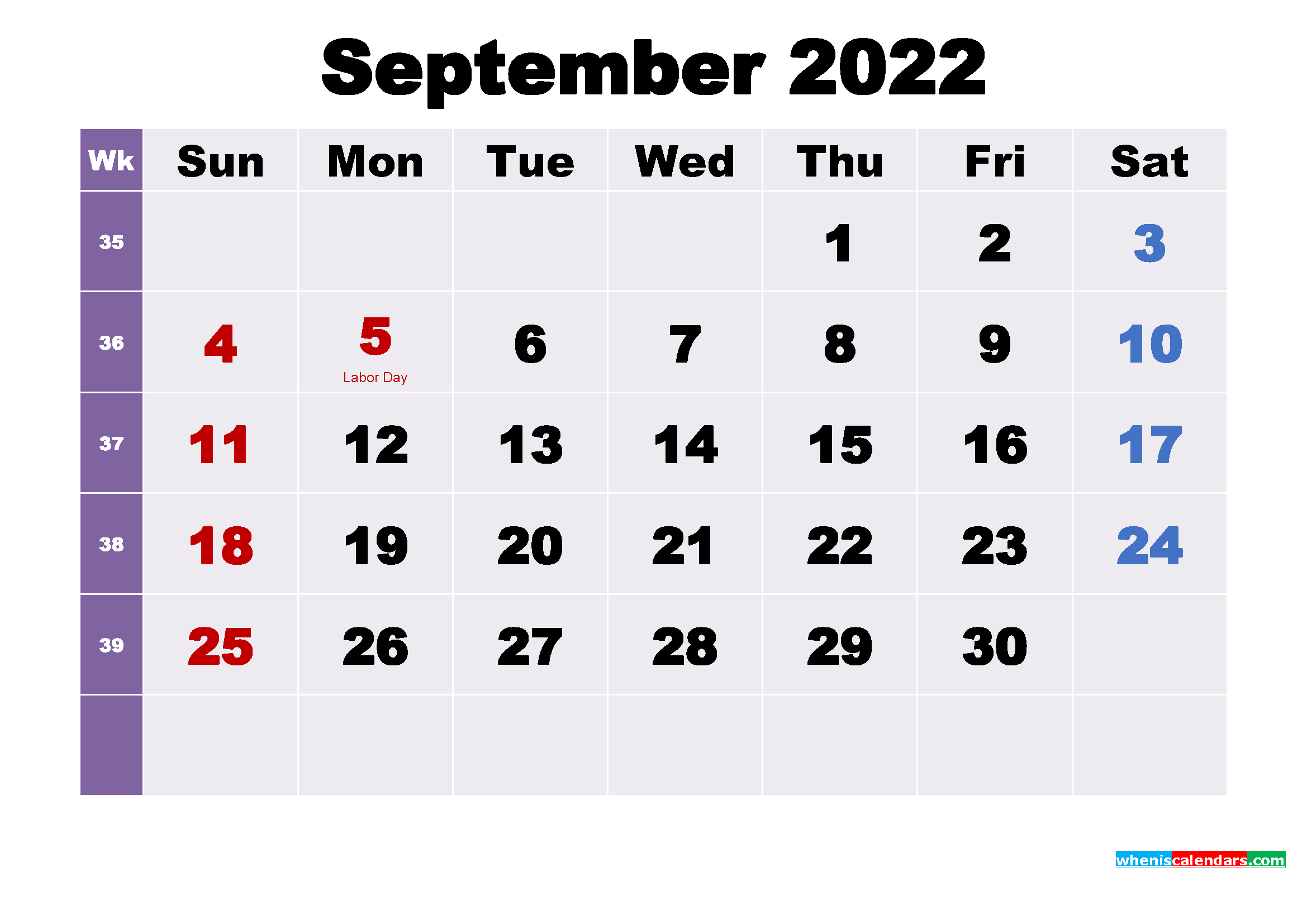 Printable September 2022 Calendar with Holidays Word, PDF