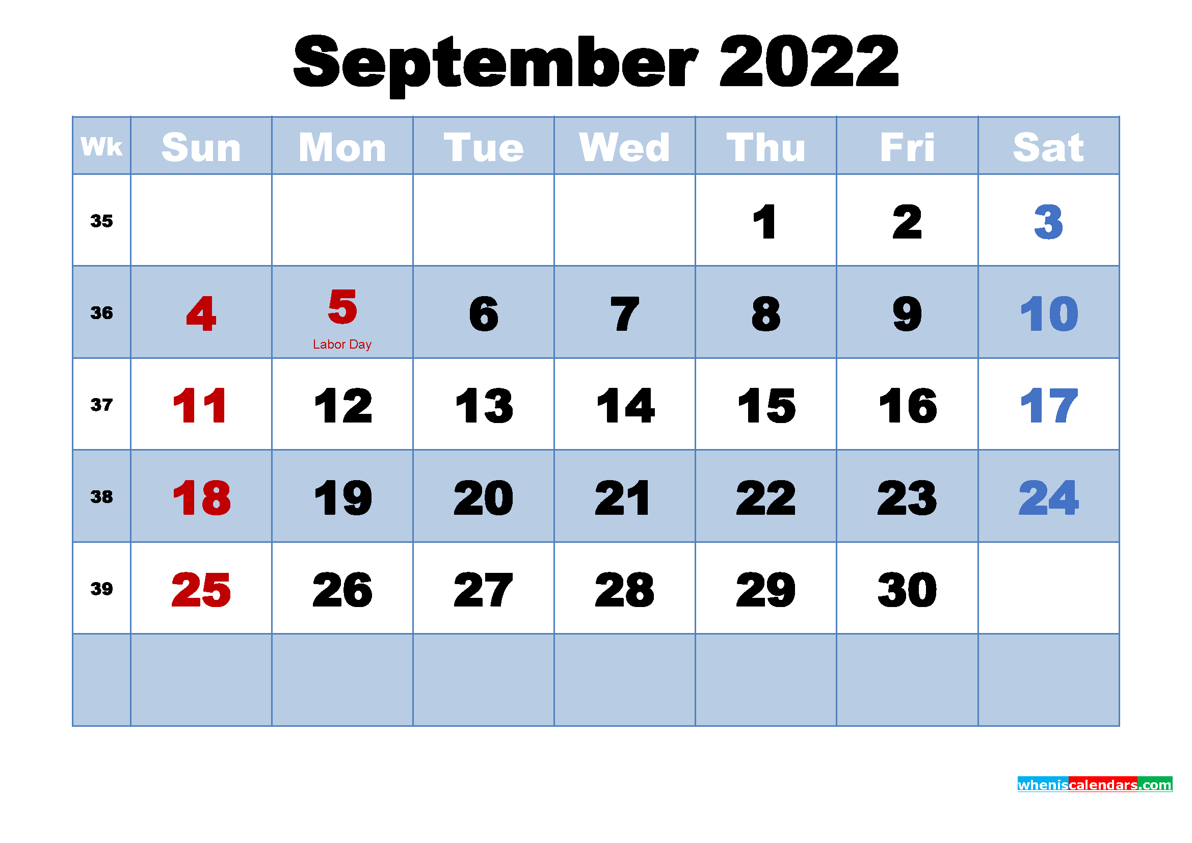 Free Printable 2022 Calendar September as Word, PDF