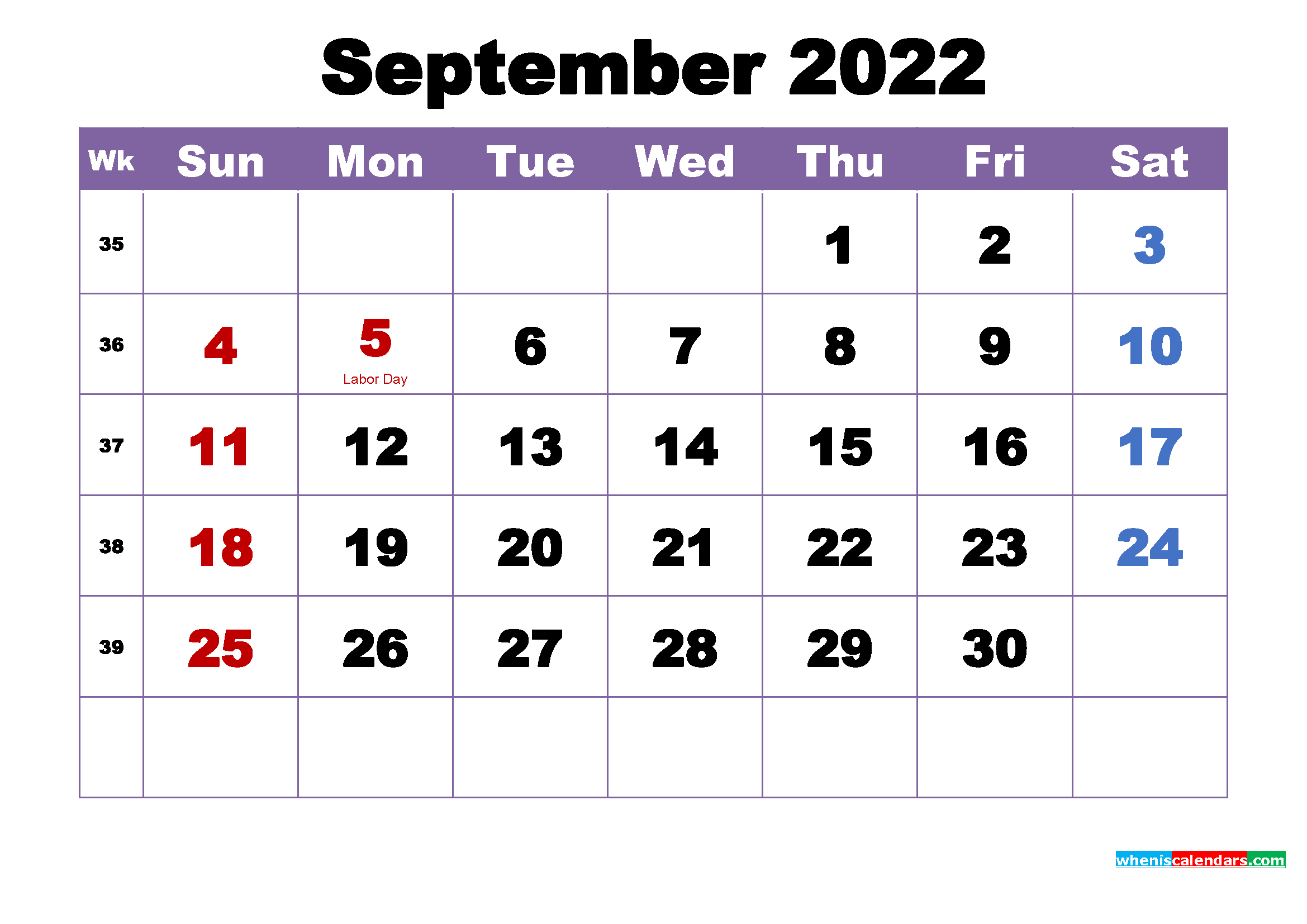 September 2022 Printable Calendar with Holidays Word, PDF ...