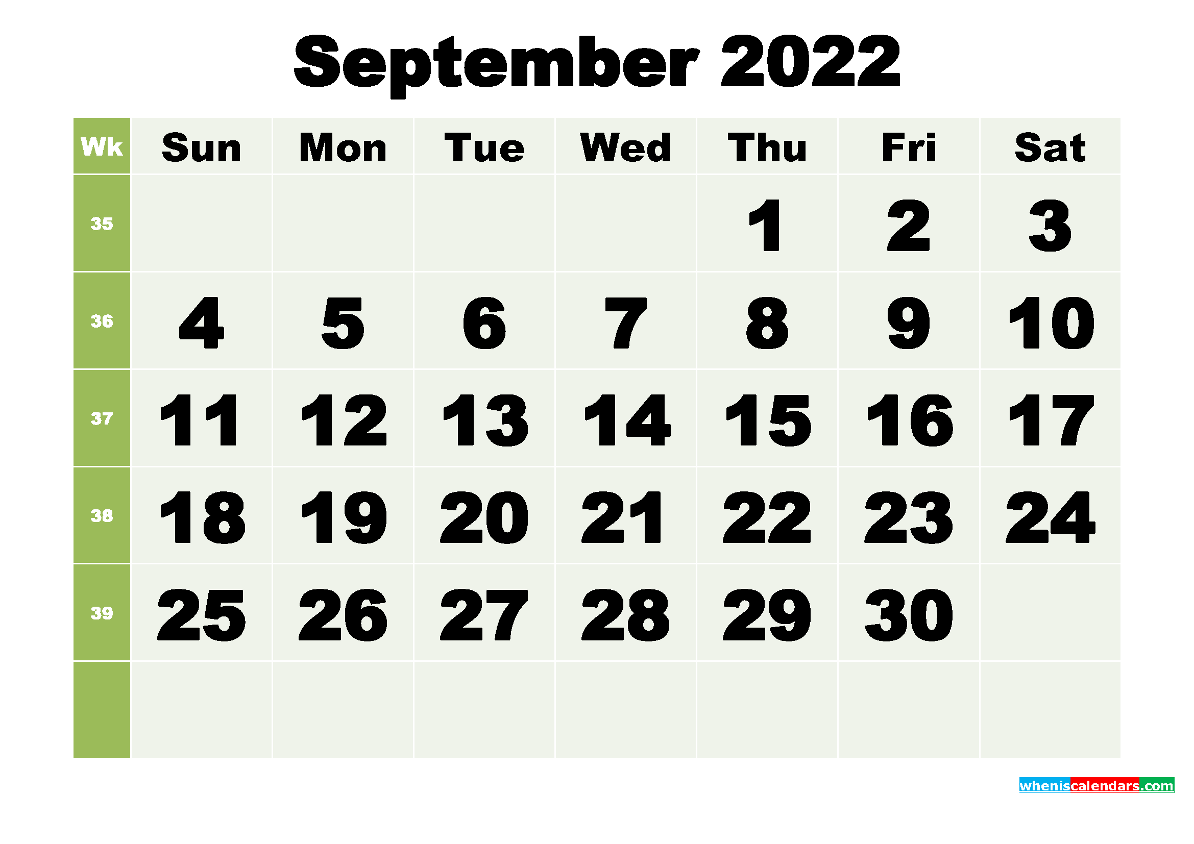 September 2022 Printable Calendar Template