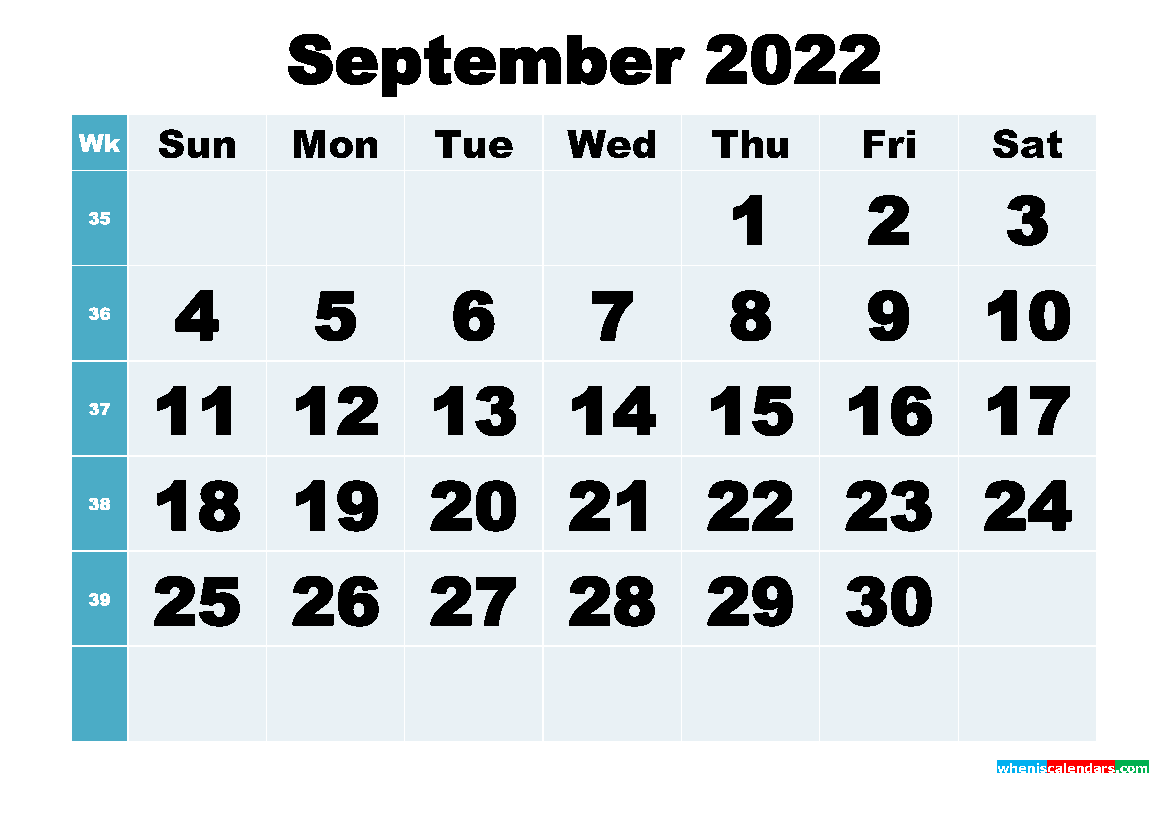 Free Printable September 2022 Calendar Word, PDF, Image