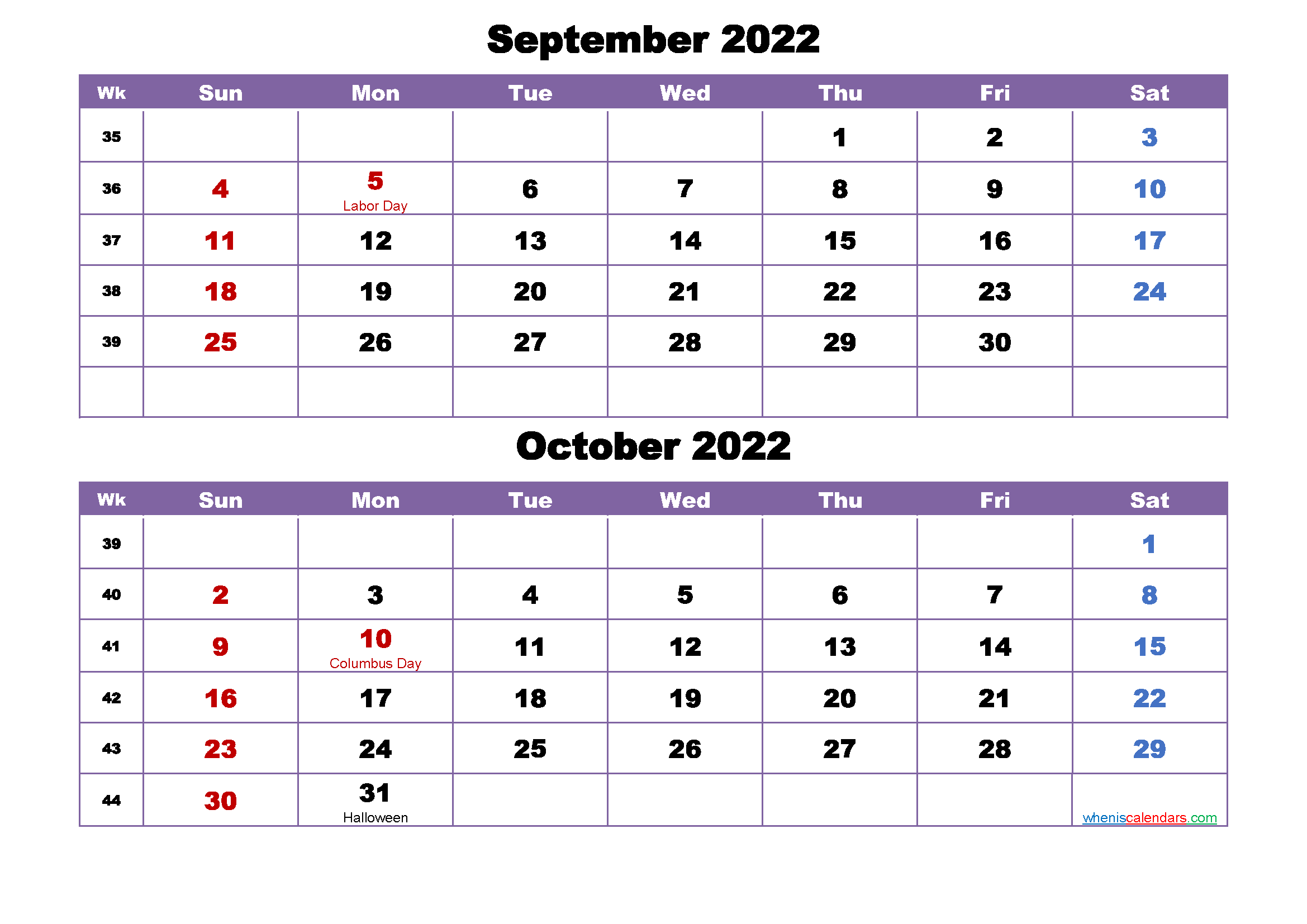 September And October 2022 Calendar Calendar 2022 Aria Art