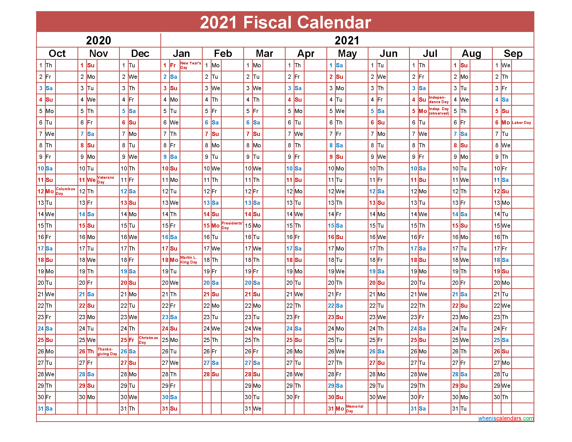 Download a 2021 Fiscal Calendar in a variety of different formats and color...